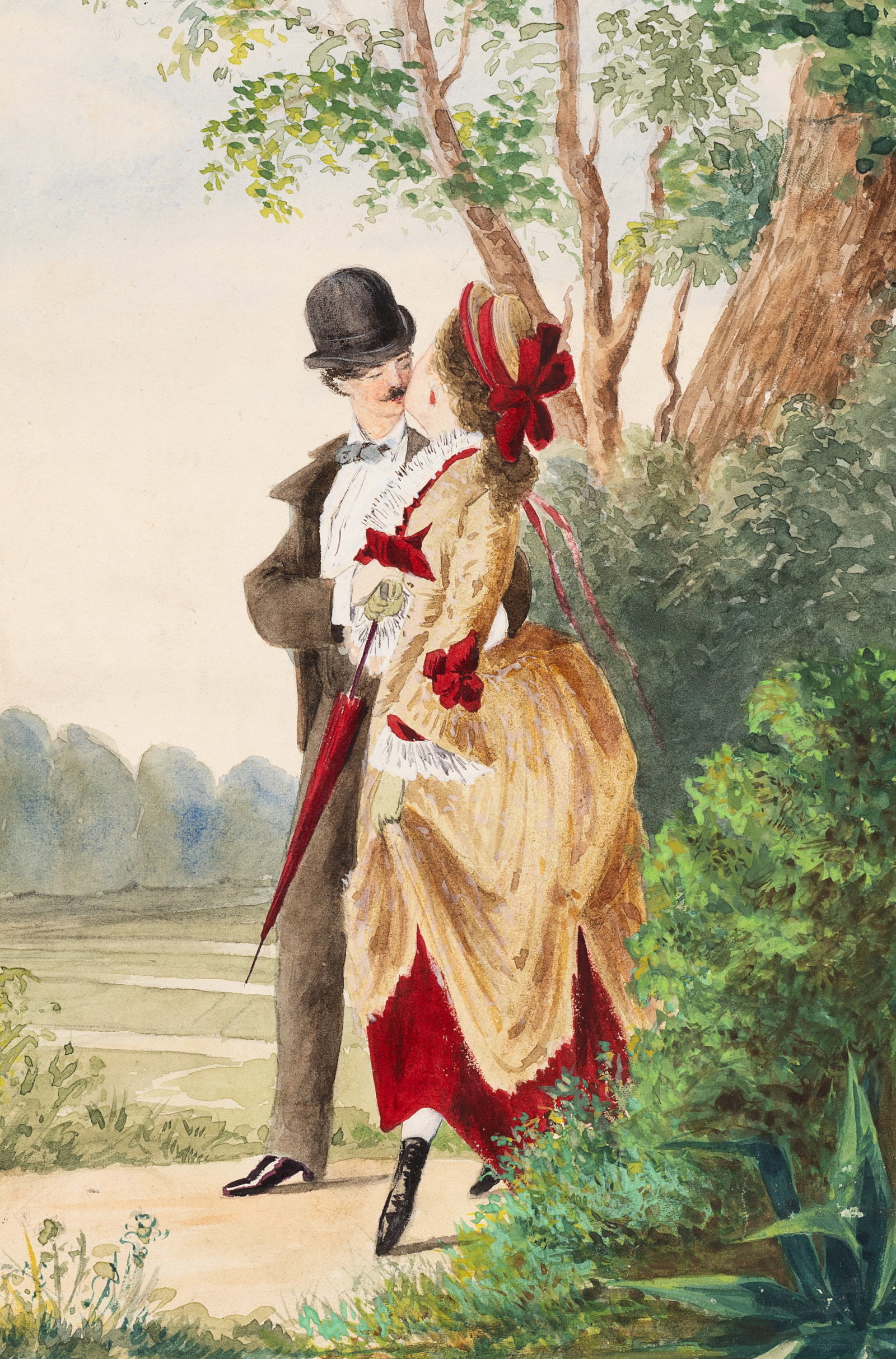 Unknown (19th), A romantic couple in the garden, around 1840, Watercolor (1 of 5)