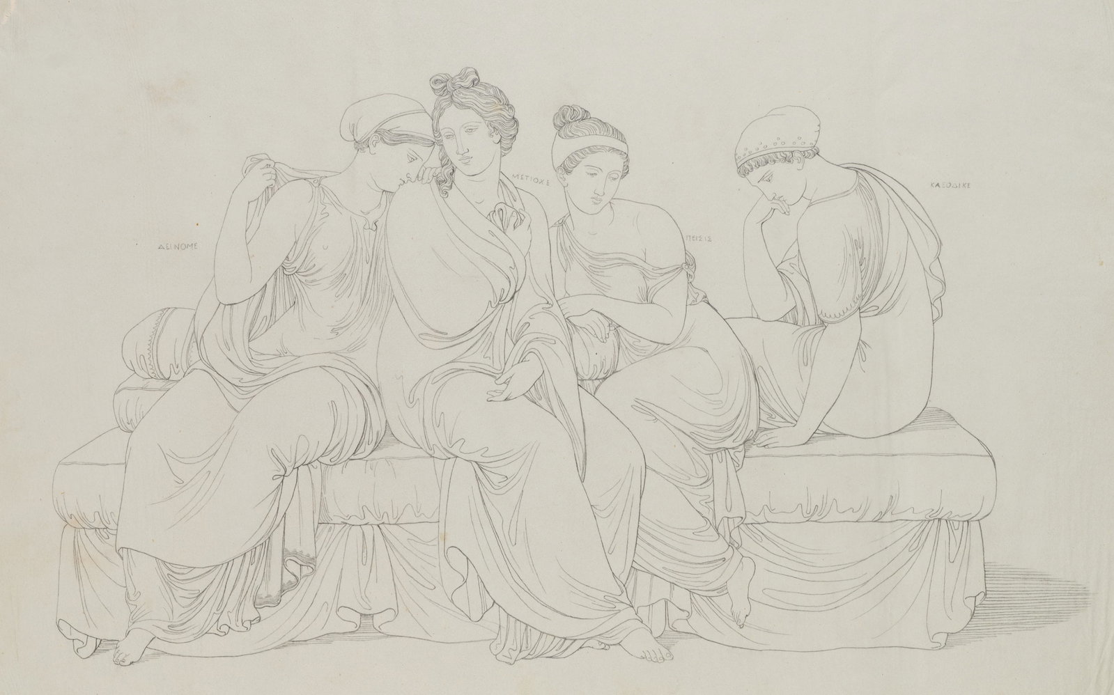Unknown (19th), Four female figures in robes, Pencil (1 of 5)