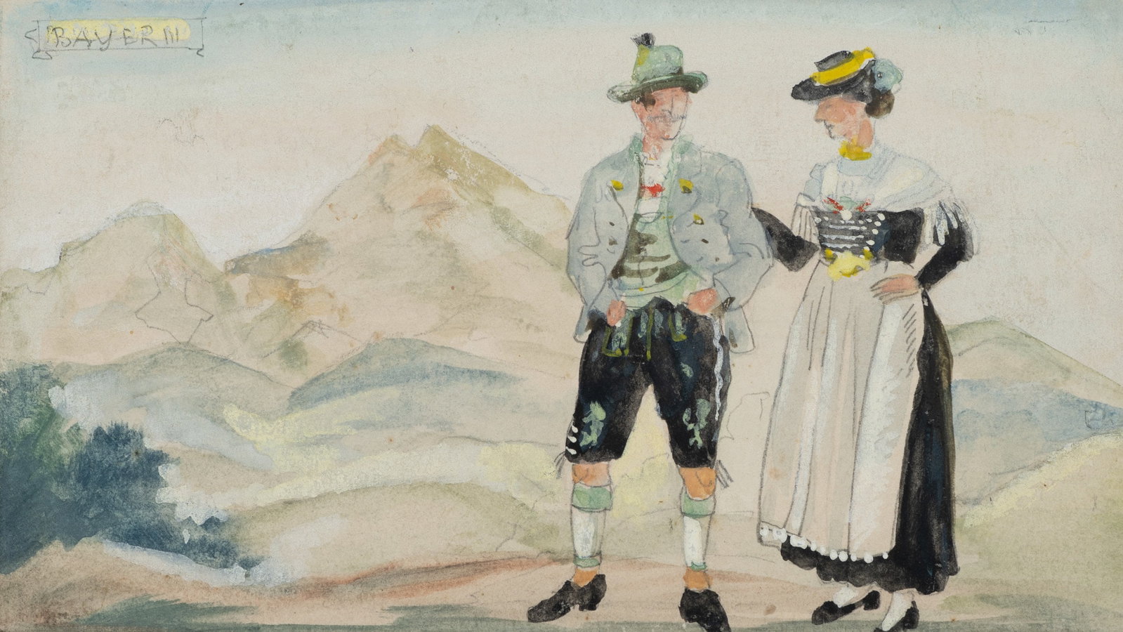 F. BORCHERT (1886-1945), A Bavarian couple in traditional dress, around 1920, Gouache (1 of 5)