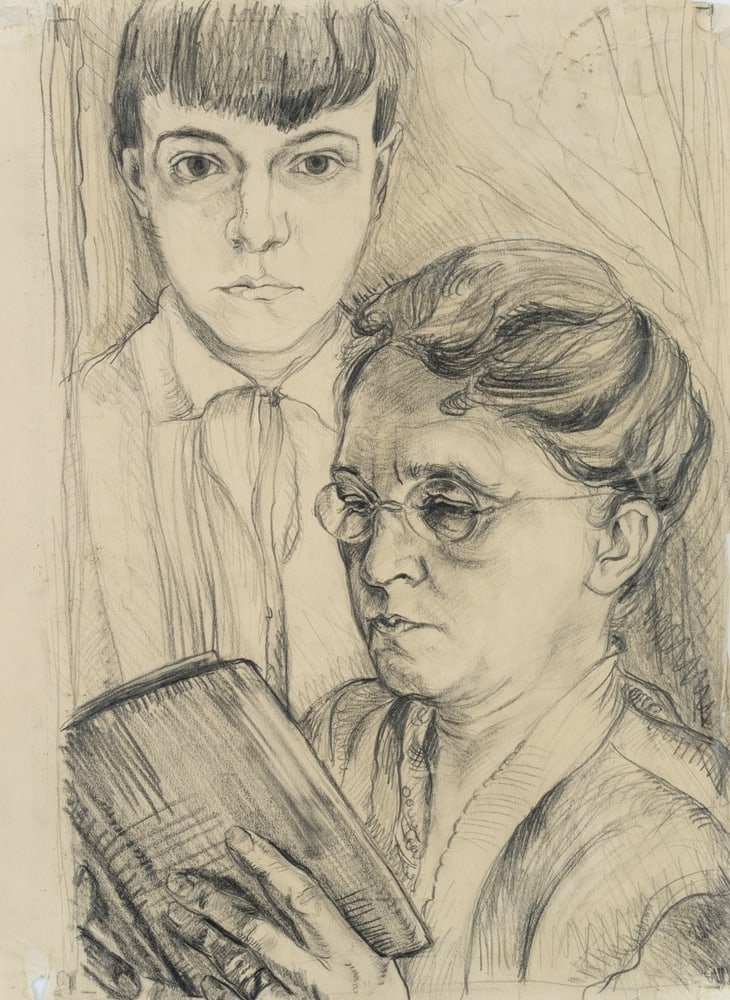 C. FELIXMÜLLER (*1897) Circle, Women reading with boys, Pencil (1 of 4)