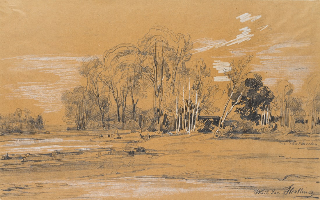 W. HERTLING (1849-1926), The Isar floodplain forest near Munich, Pencil (1 of 5)