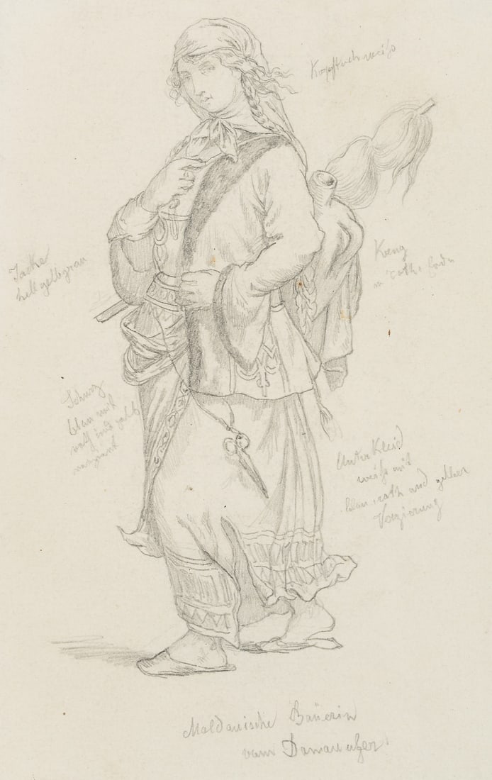 M. MANUEL (1850-1918), Moldovan farmer's wife, around 1900, Pencil (1 of 5)