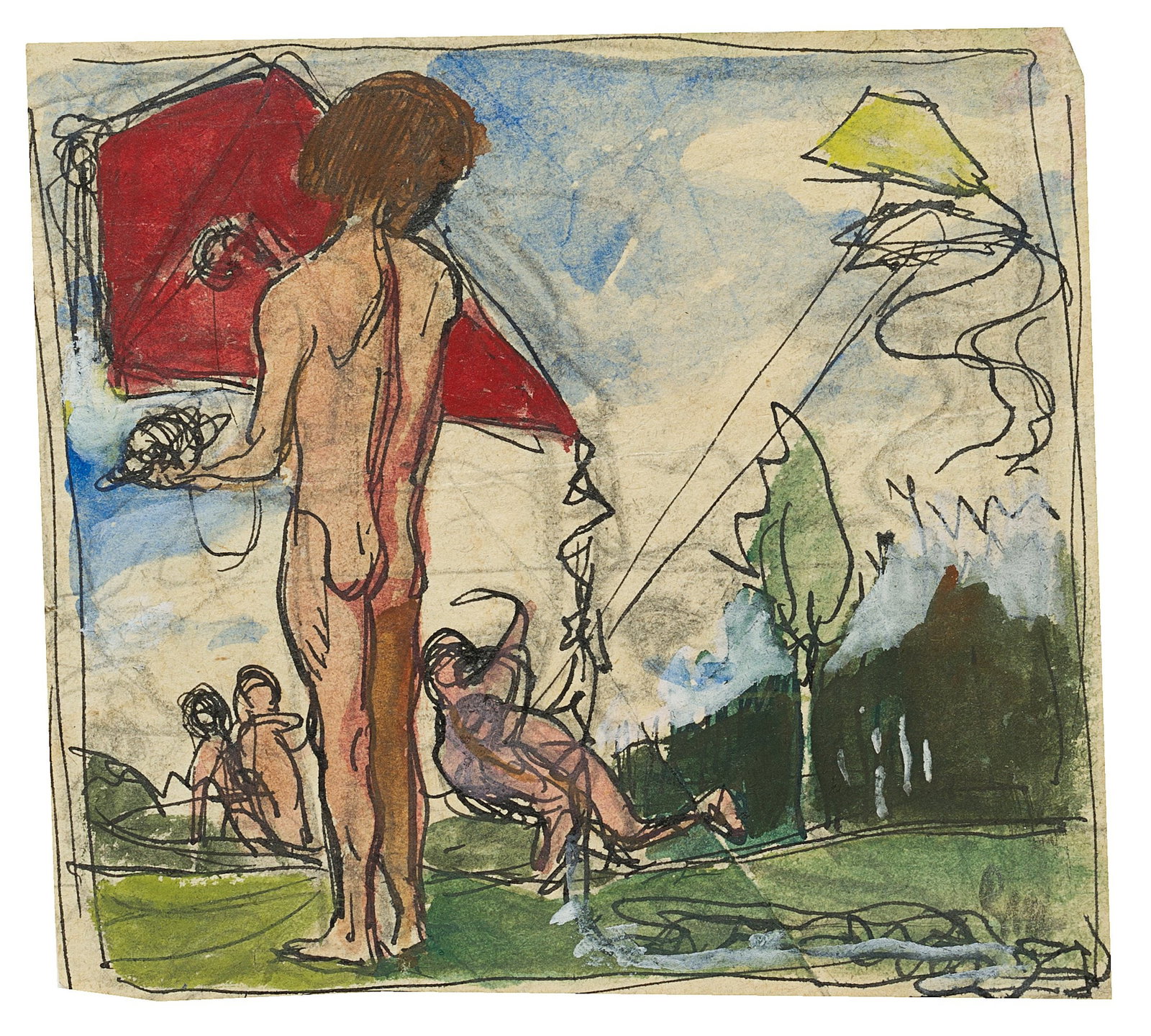 G. MAYR (1880-1916), File on kite-flying, Pen drawing (1 of 5)