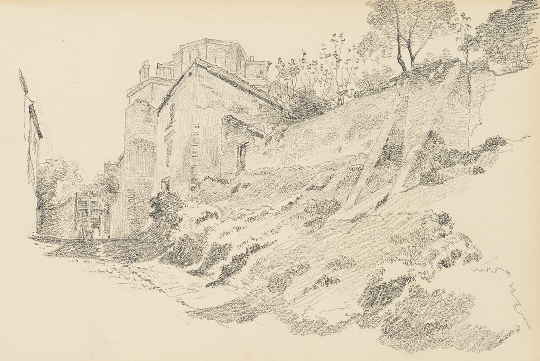 J. SCHARPF (1847-1930), Along a city wall, Pencil (1 of 5)