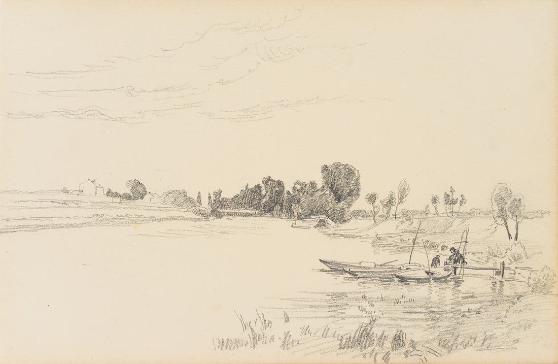 J. SCHARPF (1847-1930), Jetty in a riverside landscape, Pencil (1 of 5)