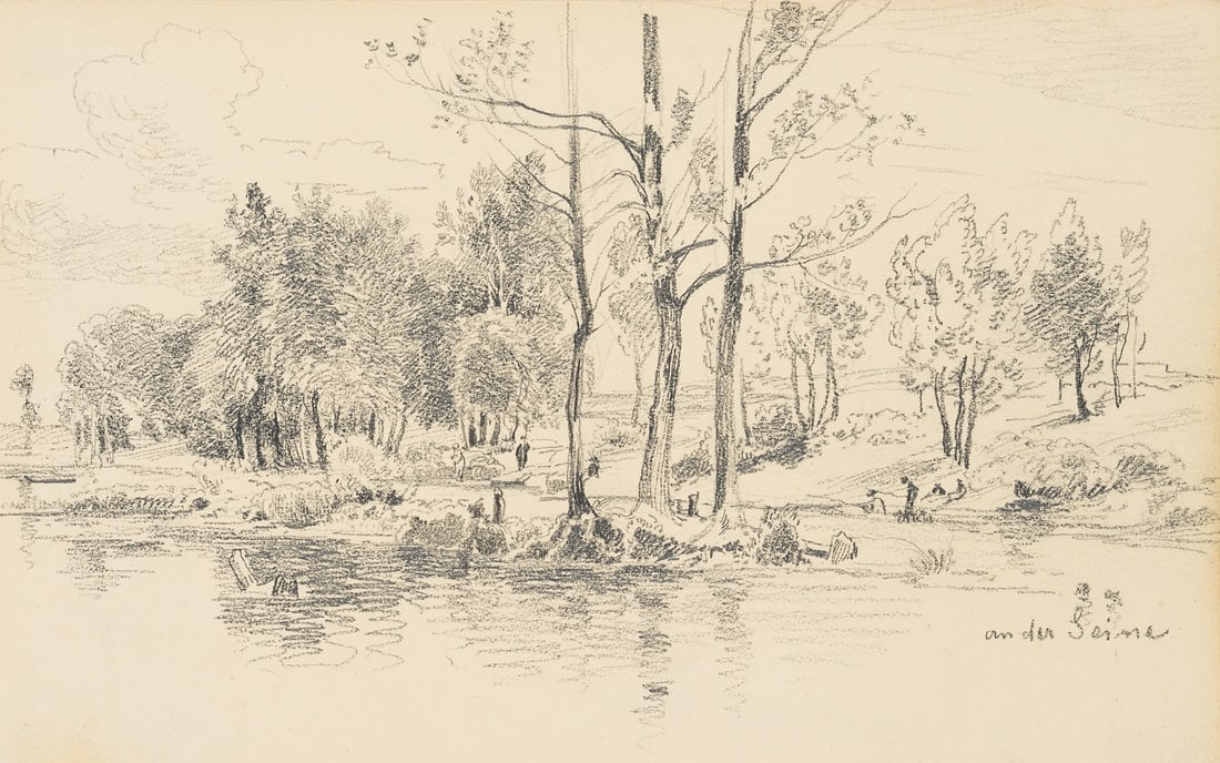 J. SCHARPF (1847-1930), River landscape along the Seine, Pencil (1 of 4)