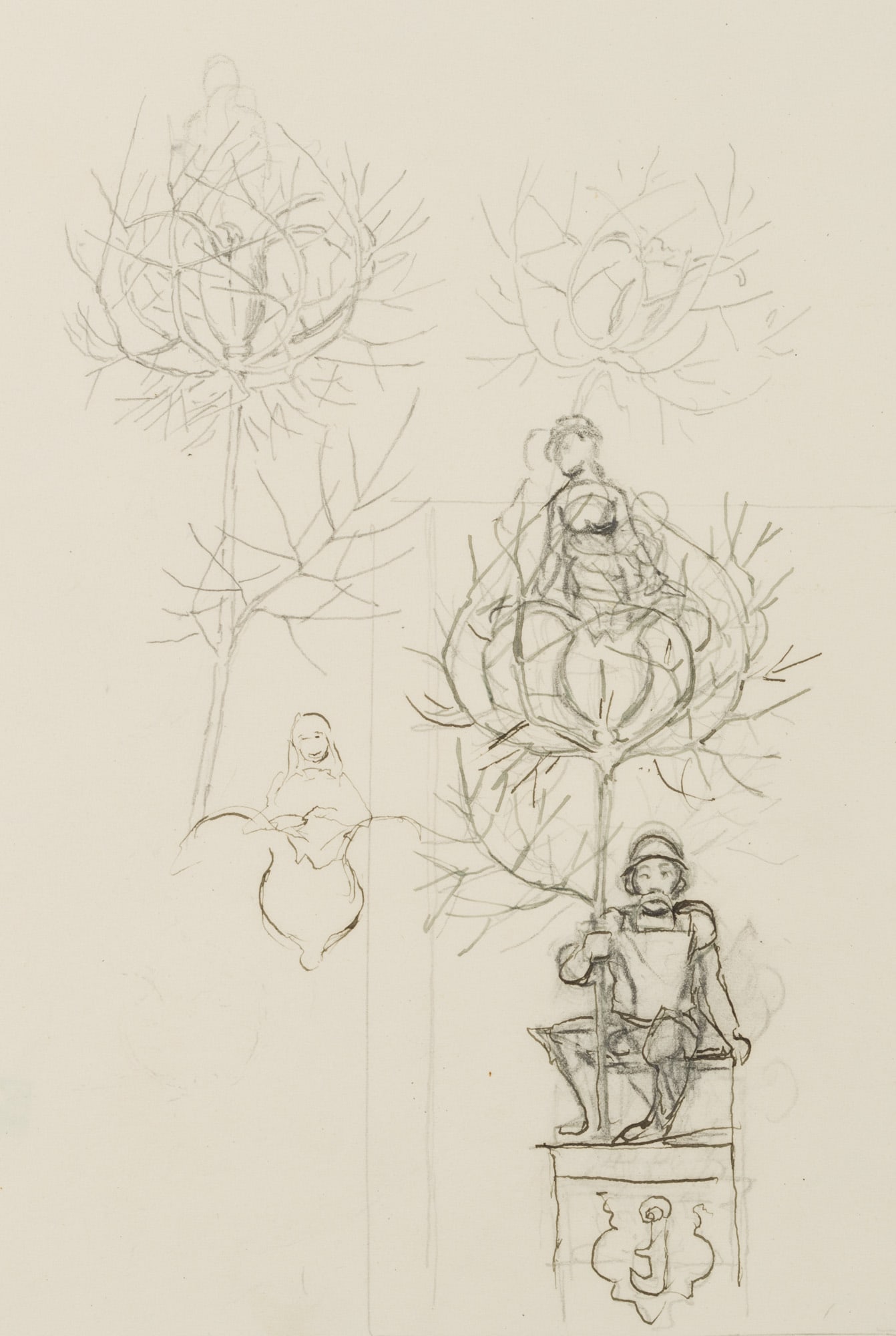 H. THOMA (1839-1924), Gretel in the Countryside, sketch, around 1915, Pencil (1 of 5)