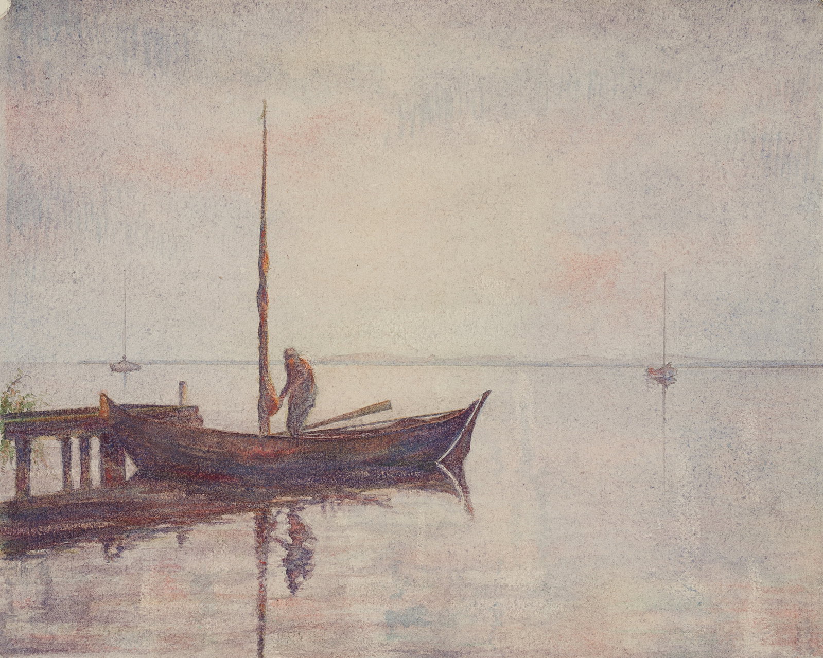 C. WALTHER (1880-1954), Fisherman with a boat, Watercolor (1 of 8)