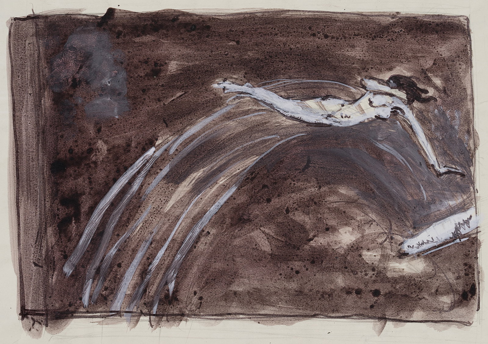 C. WALTHER (1880-1954), Jumping, Female Nude, around 1910, Pen drawing: Carl August Walther (1880 Leipzig - 1954 Dresden): Jumping, Female nude jumping or falling, c. 1910, Pen drawing Technique: White heightened Pen drawing and Brush drawing on Paper Stamp: Verso Estate 