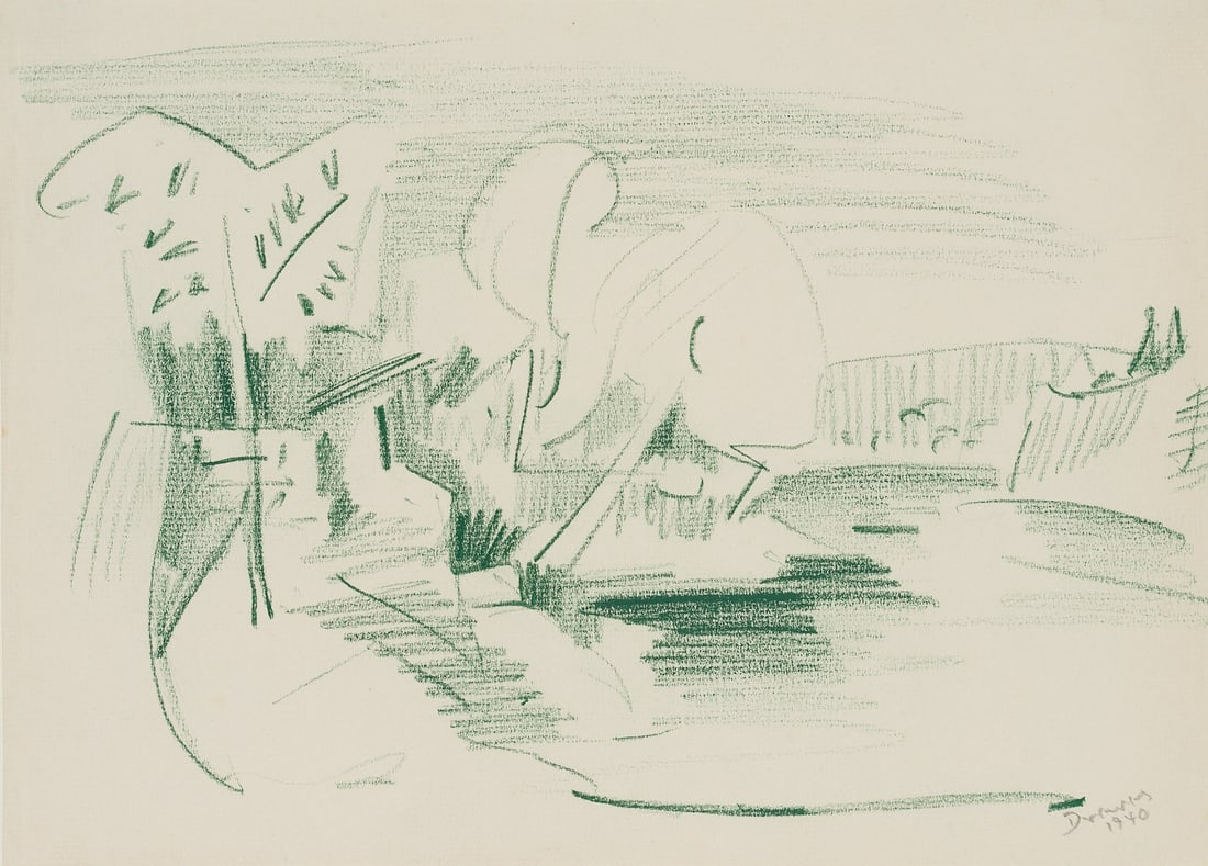 W. DREWES (1899-1985), River landscape with trees, 1940, Chalk (1 of 5)