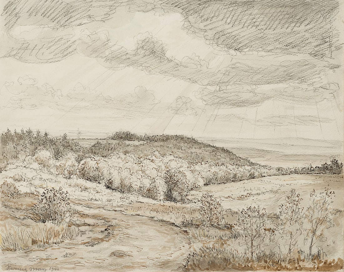 F. MAY (1900-1968), Hilly landscape with a blanket of clouds, 1946, Charcoal (1 of 5)