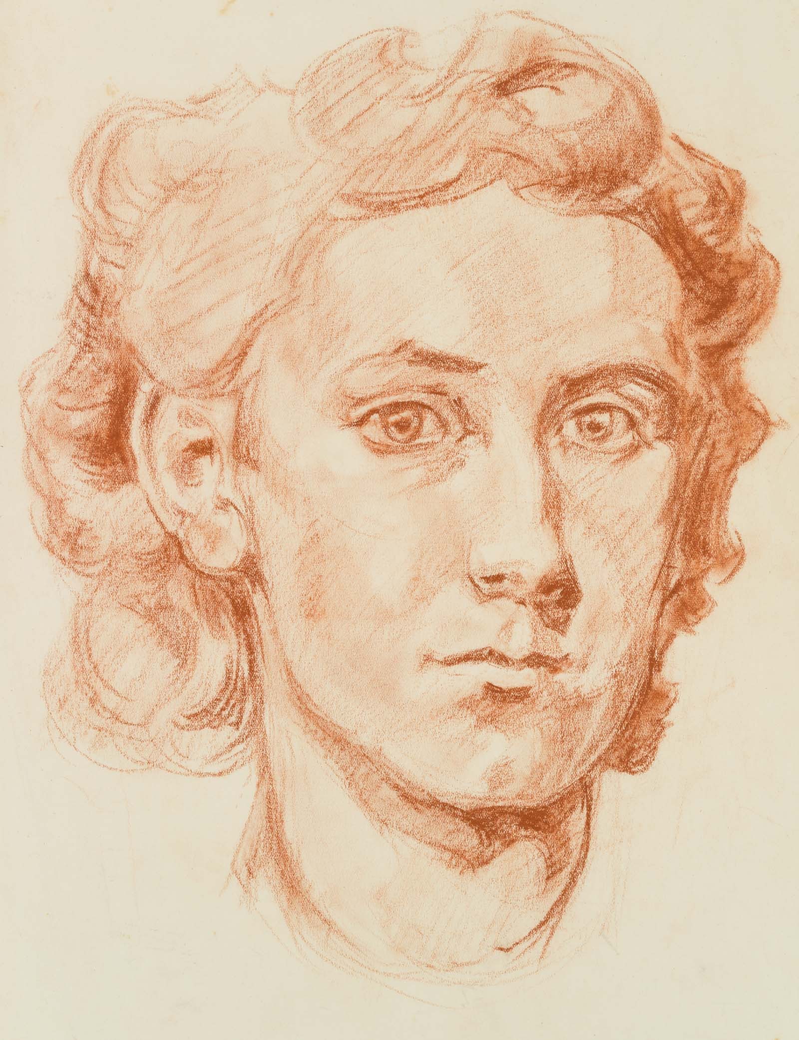 SCHEFFLER (20th), Portrait study of a young woman, around 1930, Red chalk drawing (1 of 4)