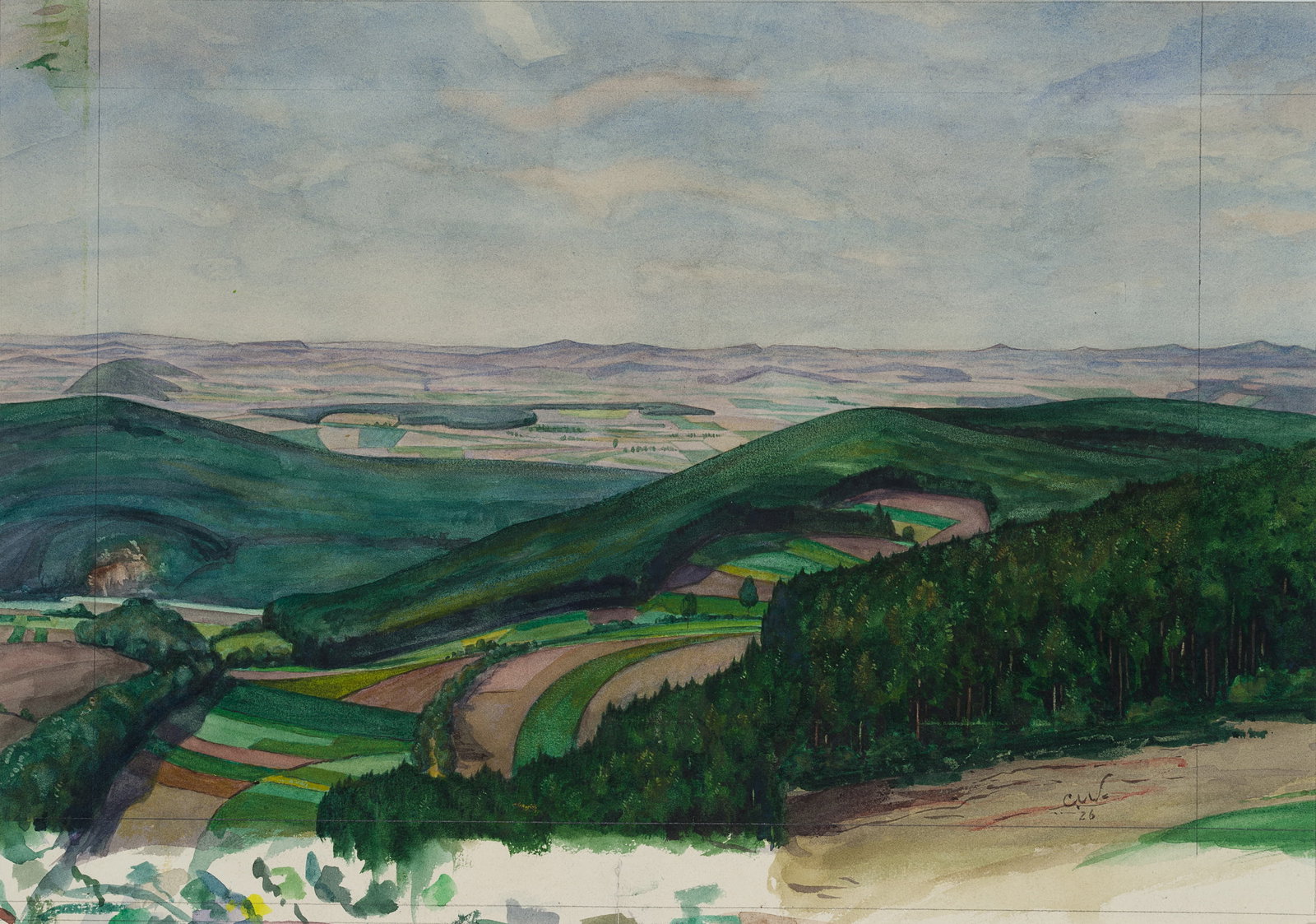 C. WALTHER (1880-1954), Hilly landscape, 1926, Watercolor (1 of 7)