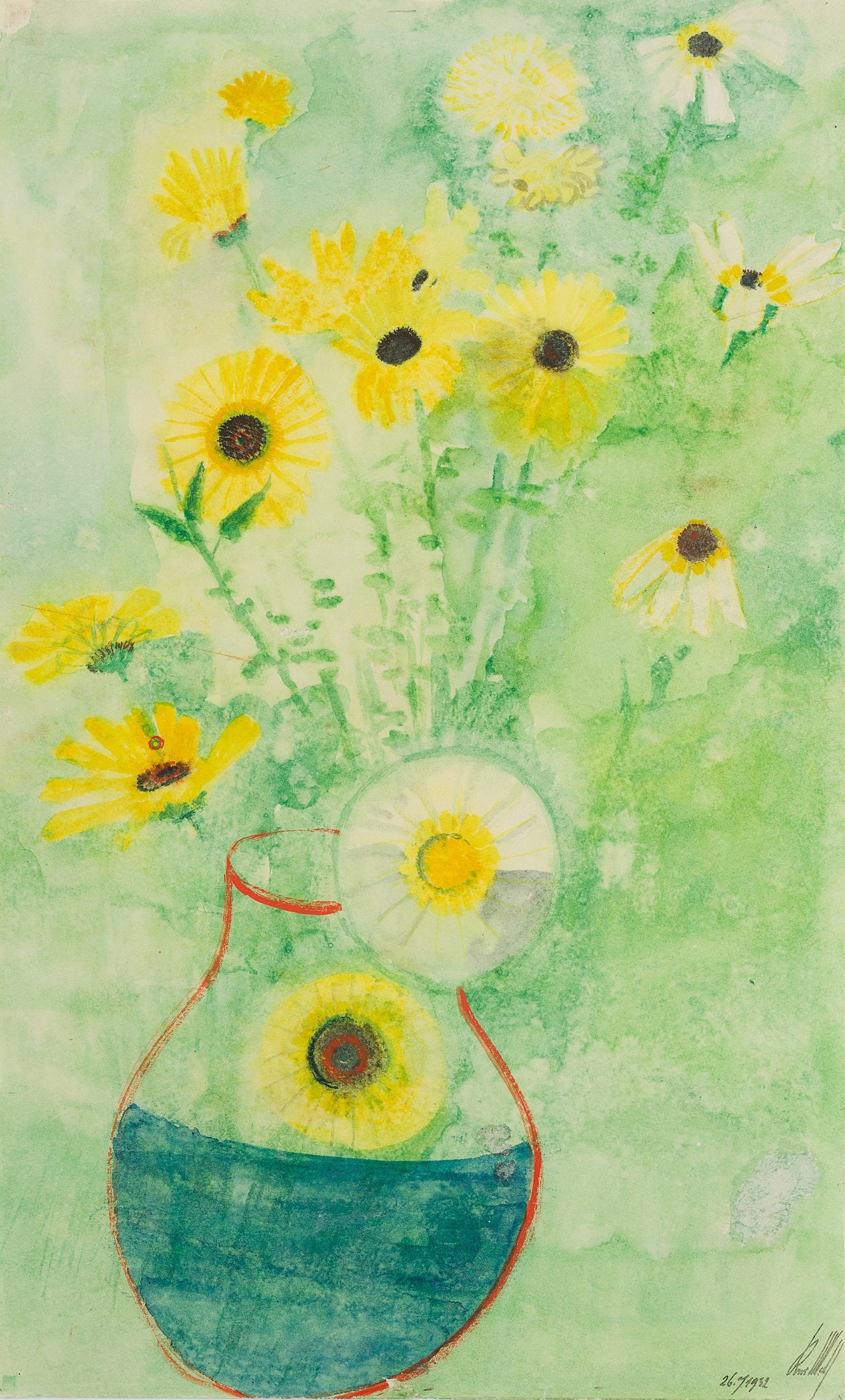 K. WOLF (1901-1993), Small chrysanthemums, 1932, Watercolor: Karl Wolf (1901 Munich - 1993 ): Small chrysanthemums, 1932, Watercolor Technique: Watercolor on Paper Catalogue Raisonné: , 101-A-1932-3 Stamp: Estate stamp, Nachlass Karl Wolf. Inscription: Low