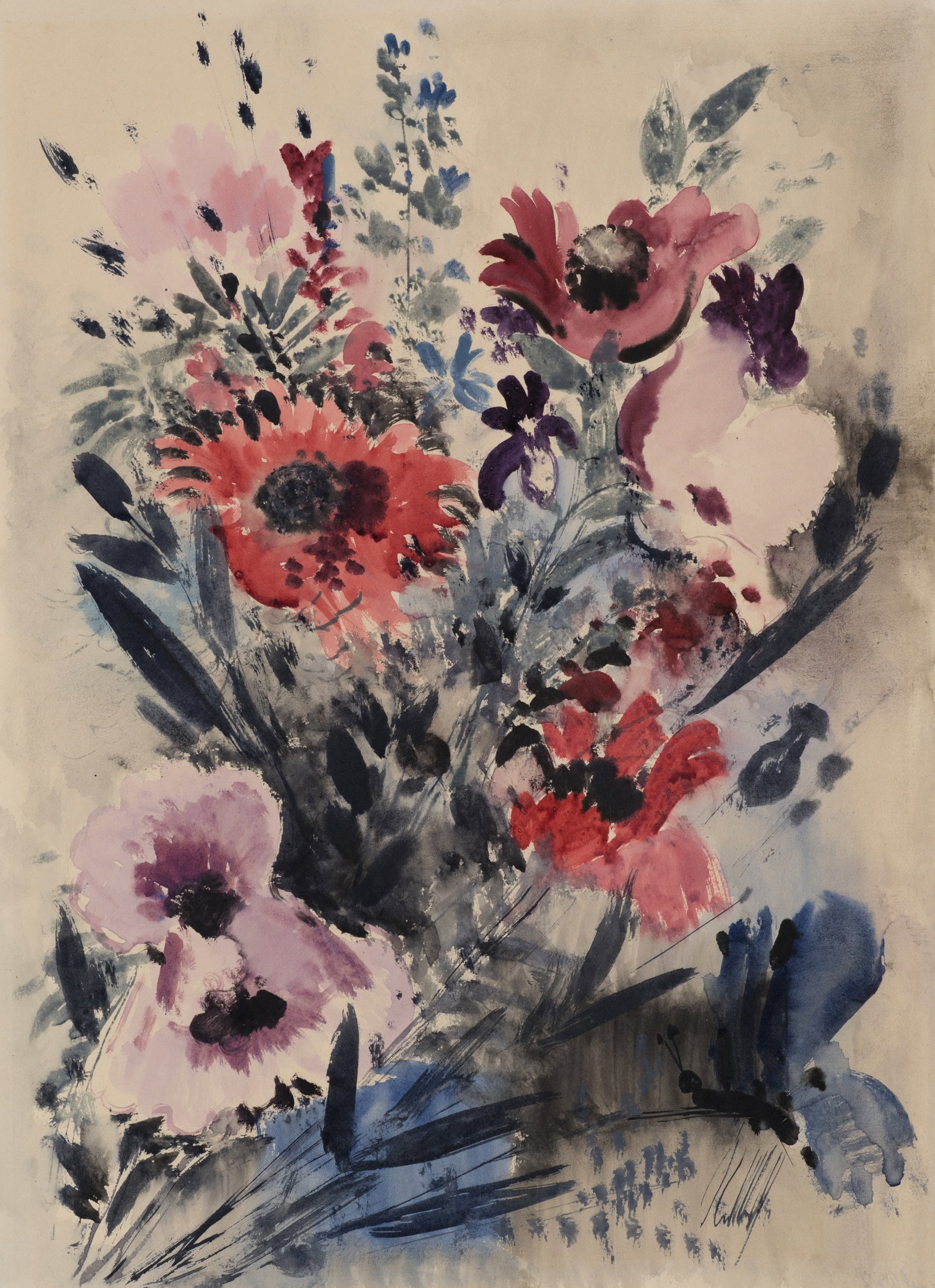 K. WOLF (1901-1993), Floral arrangement, 1955, Watercolor (1 of 6)