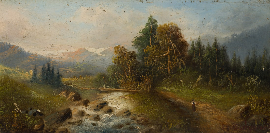 H. BACHMANN (1852-1917), Vast Alpine landscape with a river running through it, Oil (1 of 4)