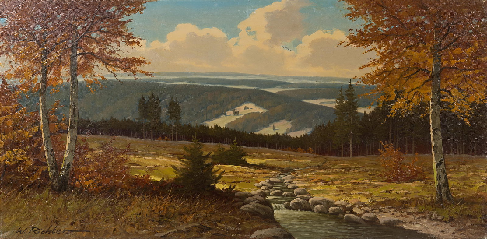 W. RICHTER (20th), The Harz landscape in autumn, around 1950, Oil (1 of 8)