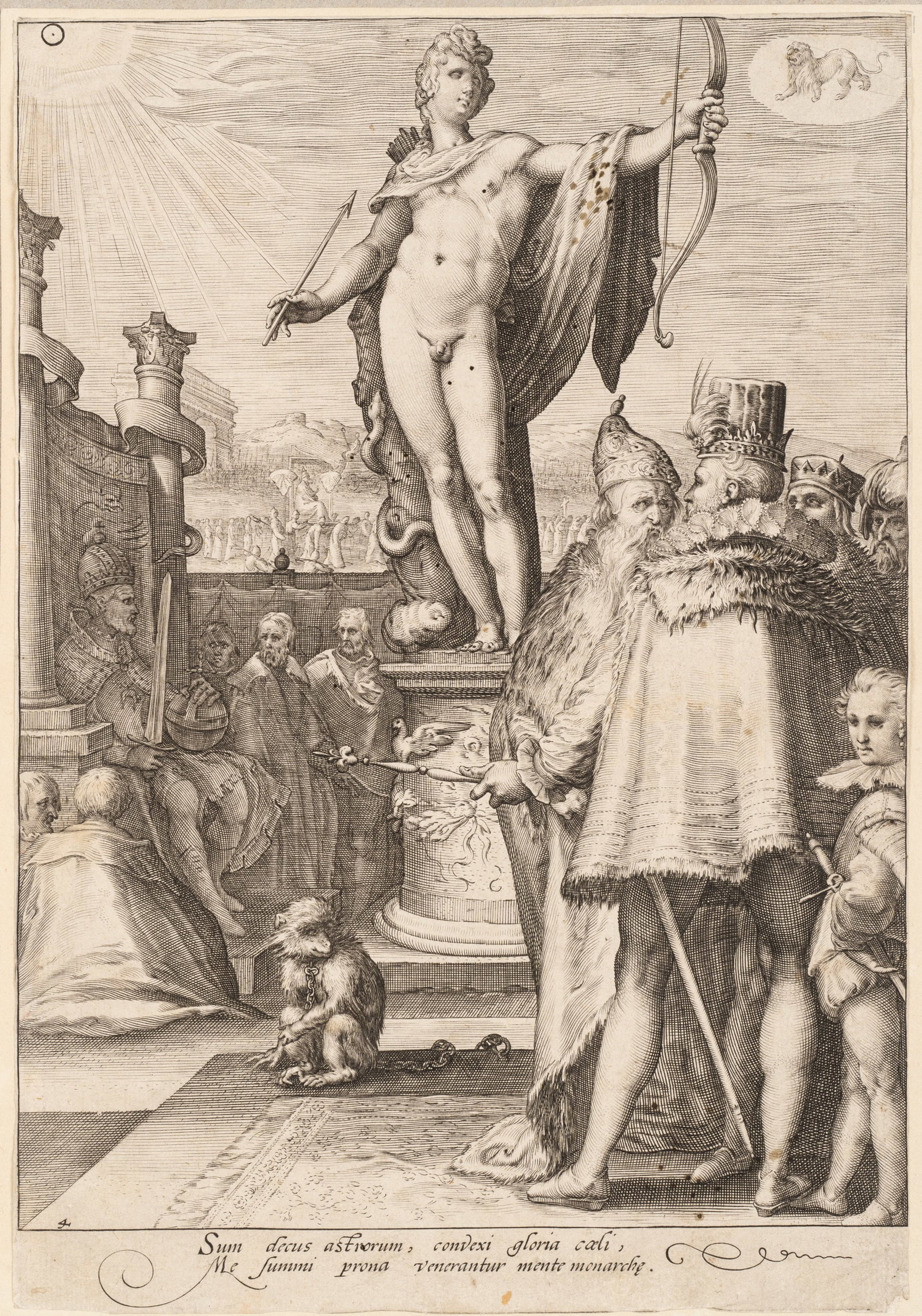 J. SAENREDAM (*1565) after GOLTZIUS (*1558), Apollo and the Rulers, 1596, Copper engraving (1 of 5)