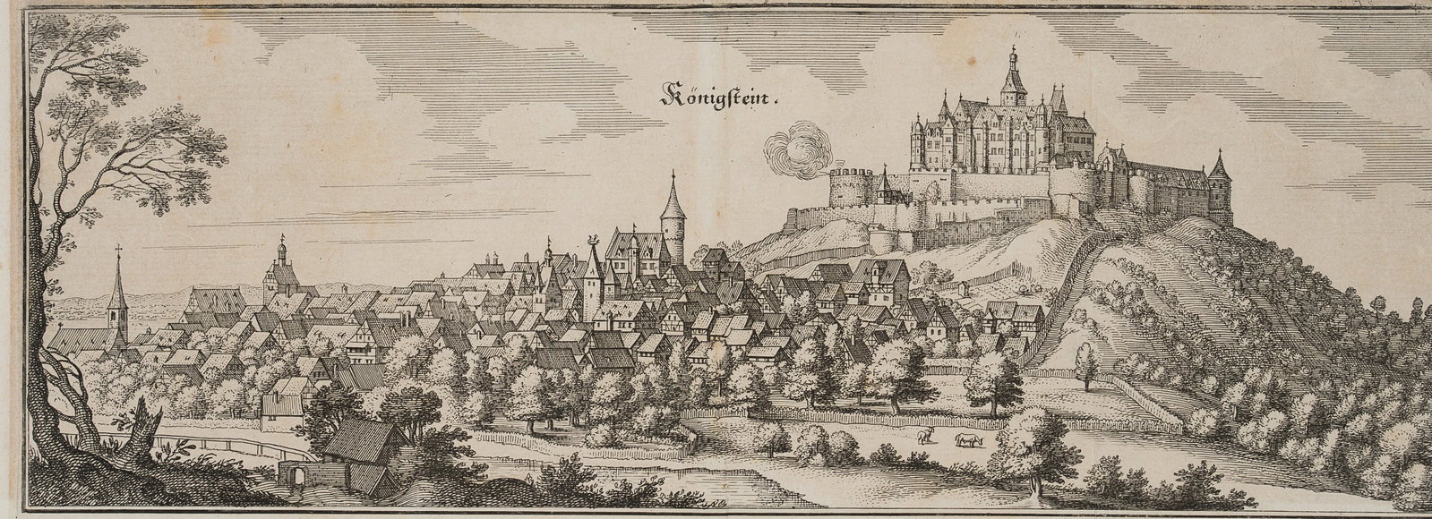 M. MERIAN (1593-1650), Königstein in the Taunus, Copper engraving (1 of 4)