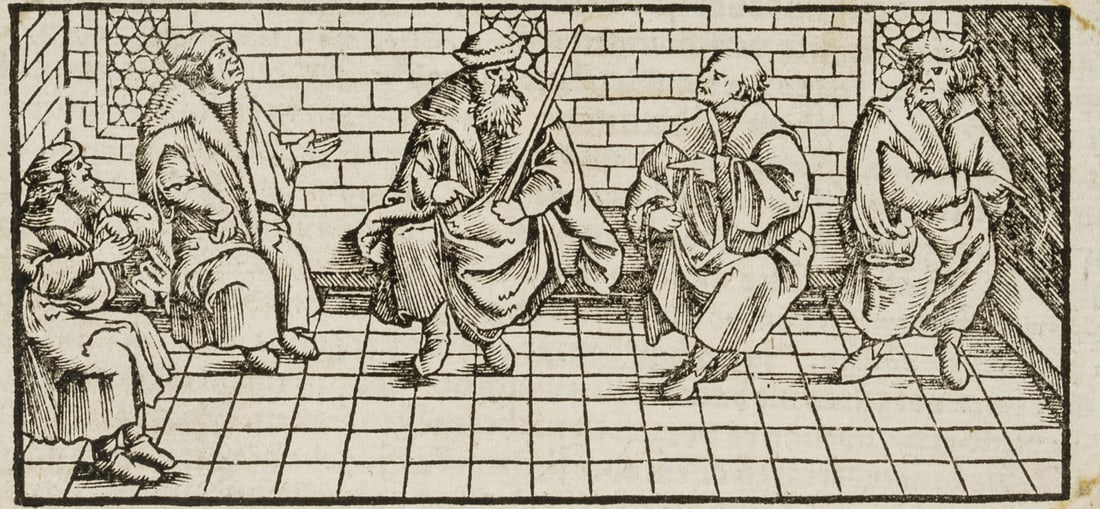 Unknown (16th), Biblical illustration, scholarly debate, Woodcut (1 of 4)