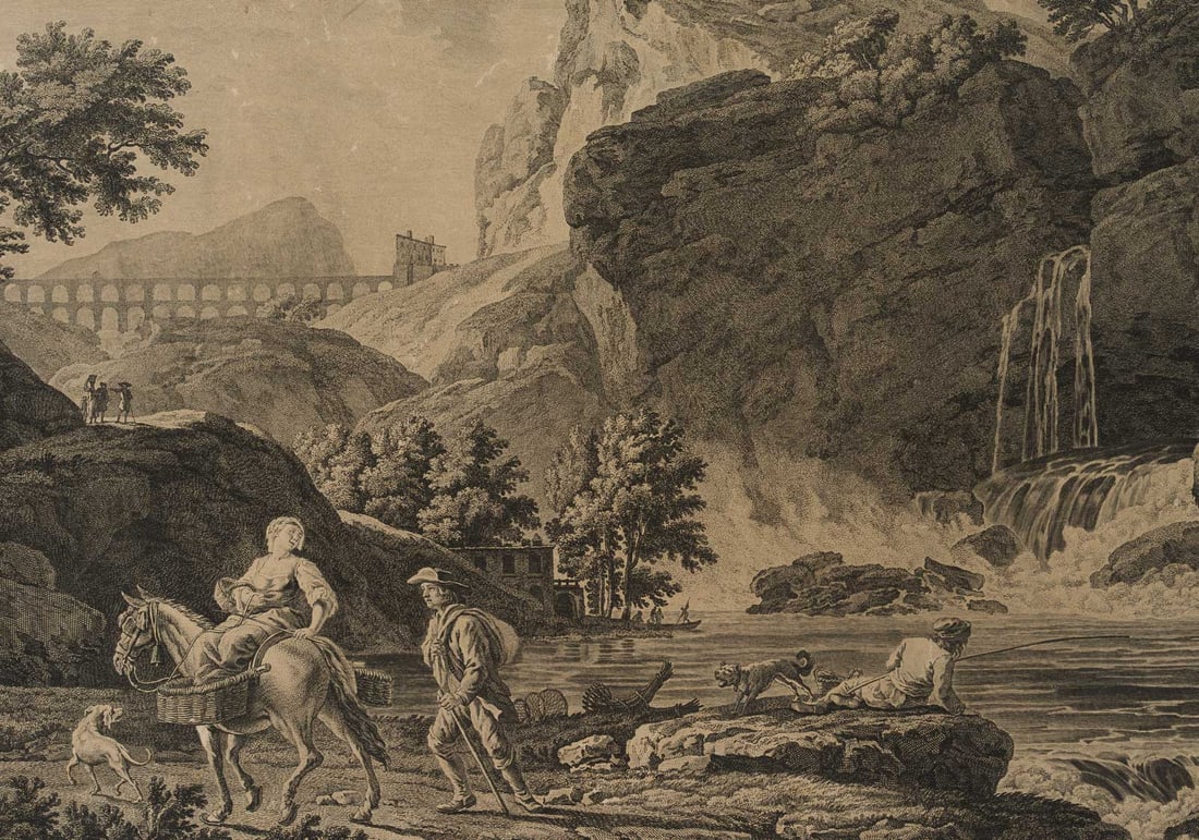 N. BERCHEM (1620-1683) attributed, Rocky river landscape, Etching (1 of 4)