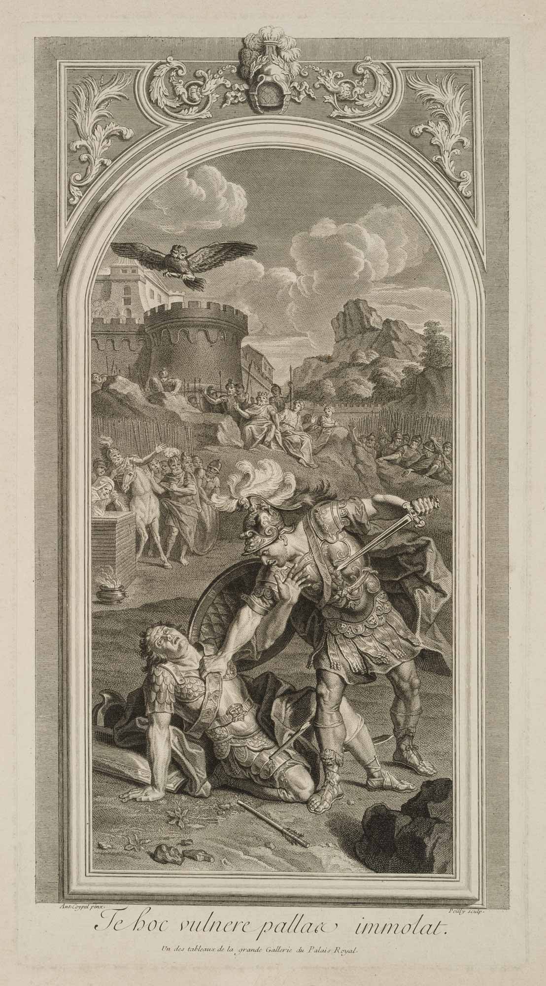 F. POILLY (*1623) after COYPEL (*1661), The Death of Turnus, Virgil, *Aeneid*, Copper engraving: François de Poilly (1623 Abbéville - 1693 Paris) after Antoine Coypel (1661 - 1722 ): "La mort de Turnus", Turnus' death, after Virgil, Aeneid XII, 17th century, Copper engraving Technique: 