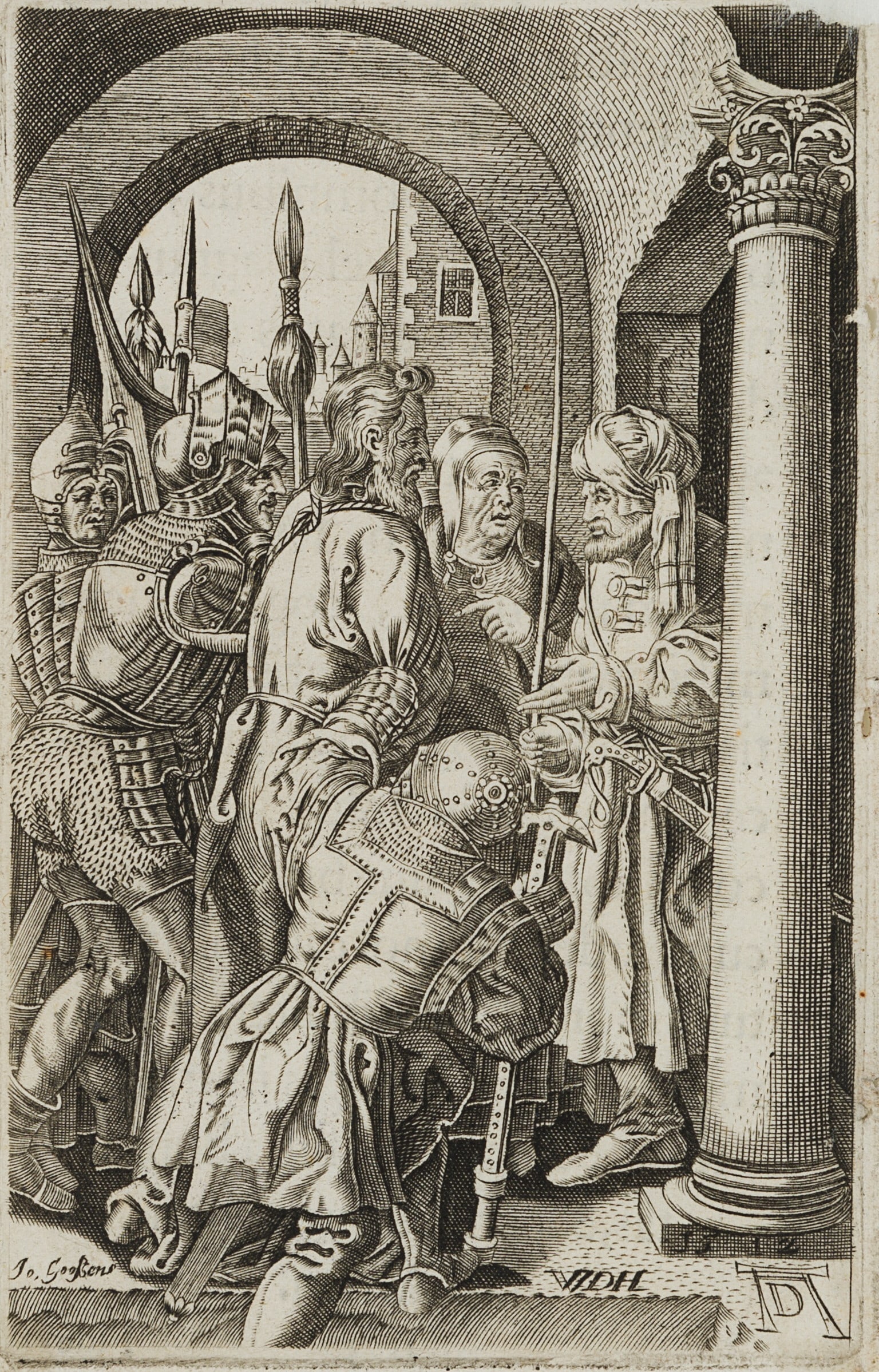 J. GOOSSENS (17th) after DÜRER (*1471), The Passion of Christ. Jesus before Pilate, Copper (1 of 4)