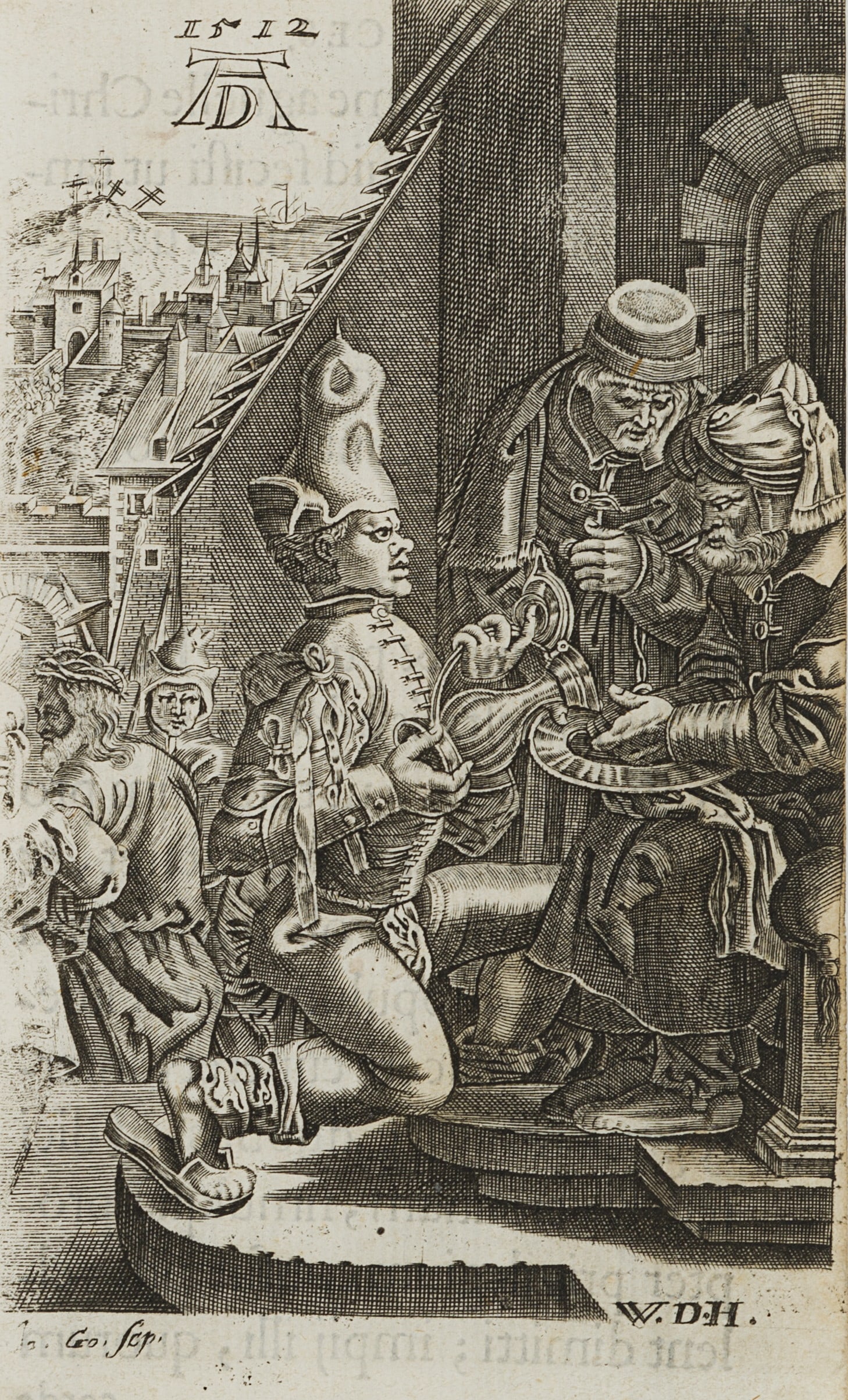 J. GOOSSENS (17th) after DÜRER (*1471), The Passion of Christ. The Washing of the Hands, Copper: Jan Baptist Goossens (17th century) after Albrecht Dürer jun. (1471 Nuremberg - 1528 ibid.): Biblical representation Passion of Christ The washing of Pilate's hands, 17th century, Copper engravin