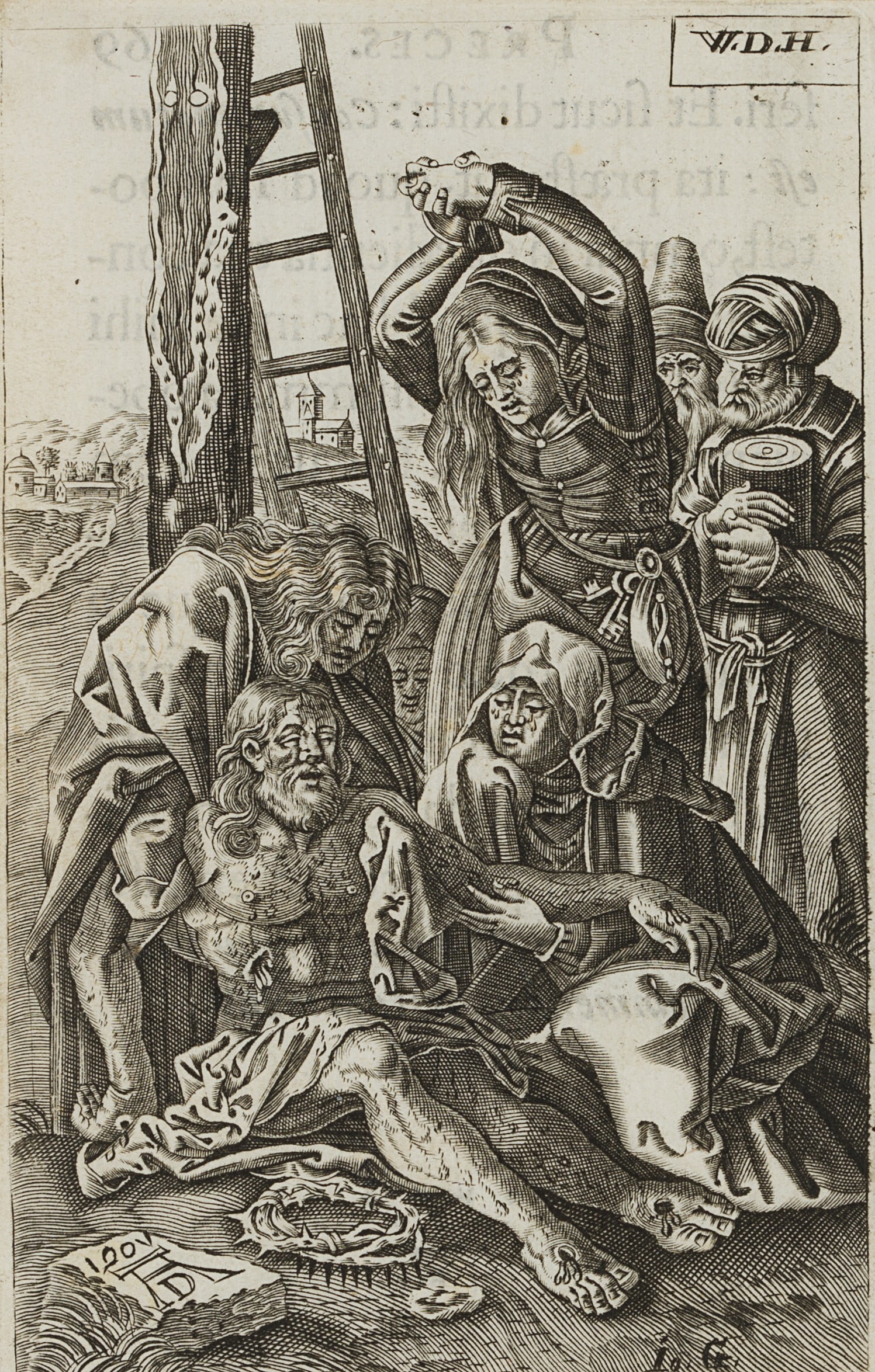 J. GOOSSENS (17th) after DÜRER (*1471), Biblical depiction: The Lamentation of Christ, Copper (1 of 4)