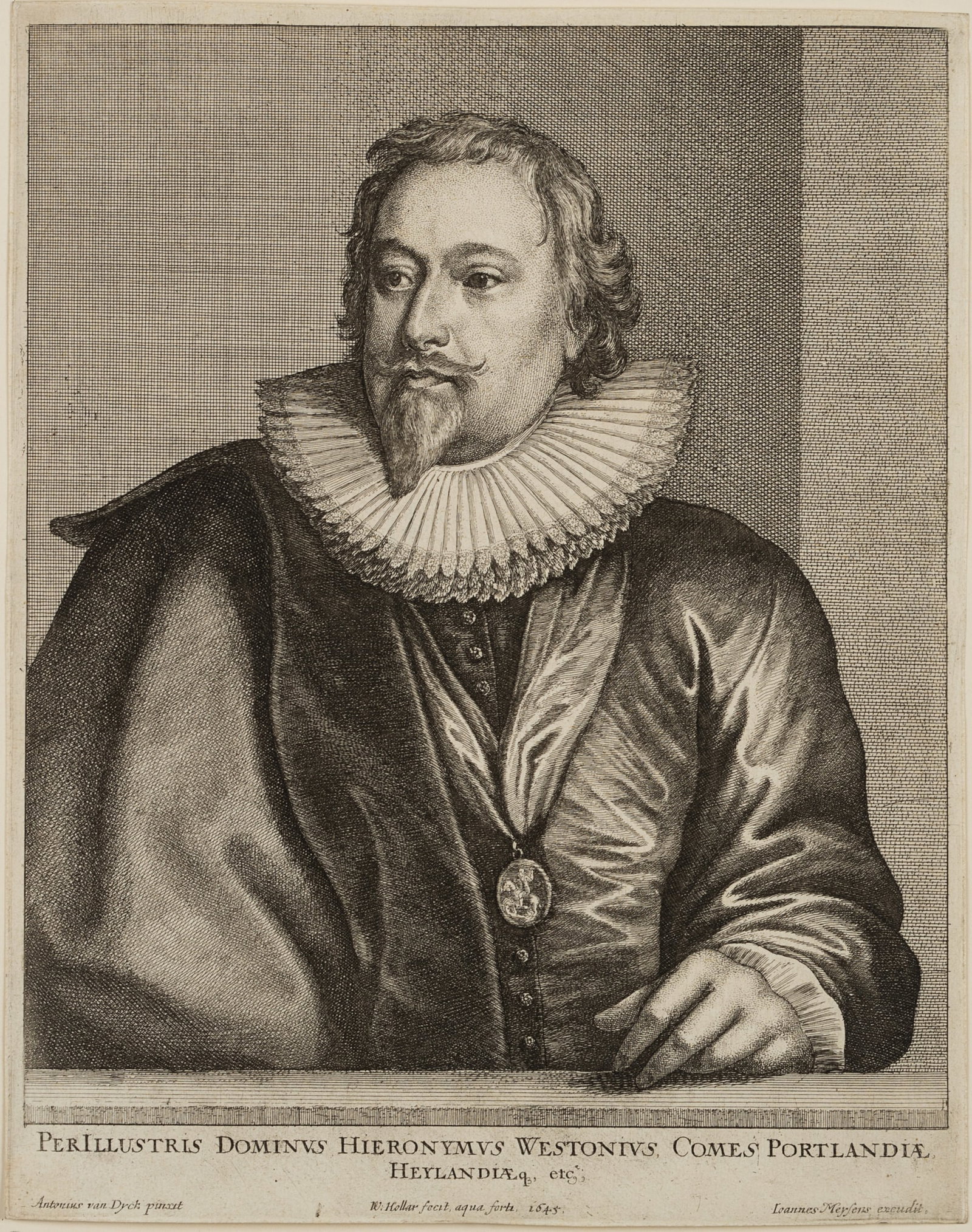 W. HOLLAR (*1607) after DYCK (*1599), Richard Weston (1577–1635), 1645, Etching: Wenzel Hollar (1607 Prag - 1677 London) after Anthonis van Dyck (1599 Antwerp - 1641 London): Portrait of Richard Weston (1577-1635), the first Earl of Portland, 1645, Etching Technique: Etching on Pa