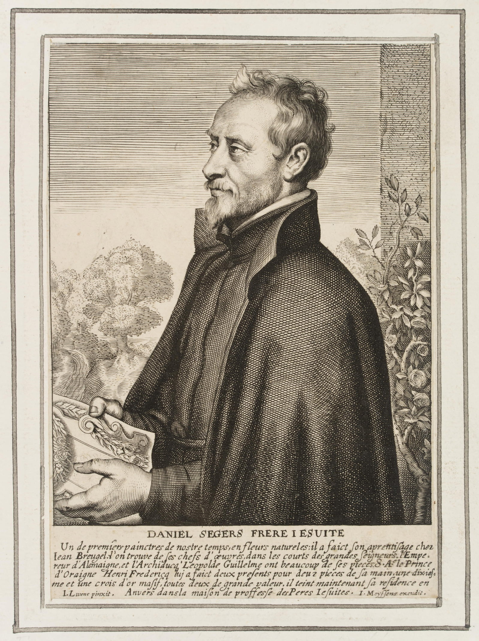 P. JODE (*1604) after LIEVENS (*1607), Portrait of Daniel Seghers, around 1649, Copper engraving (1 of 8)