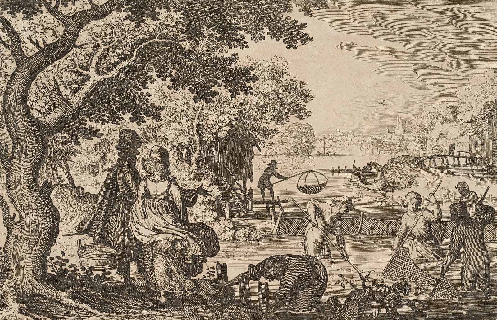 M. MERIAN (1593-1650), Fishing, around 1616, Etching (1 of 5)
