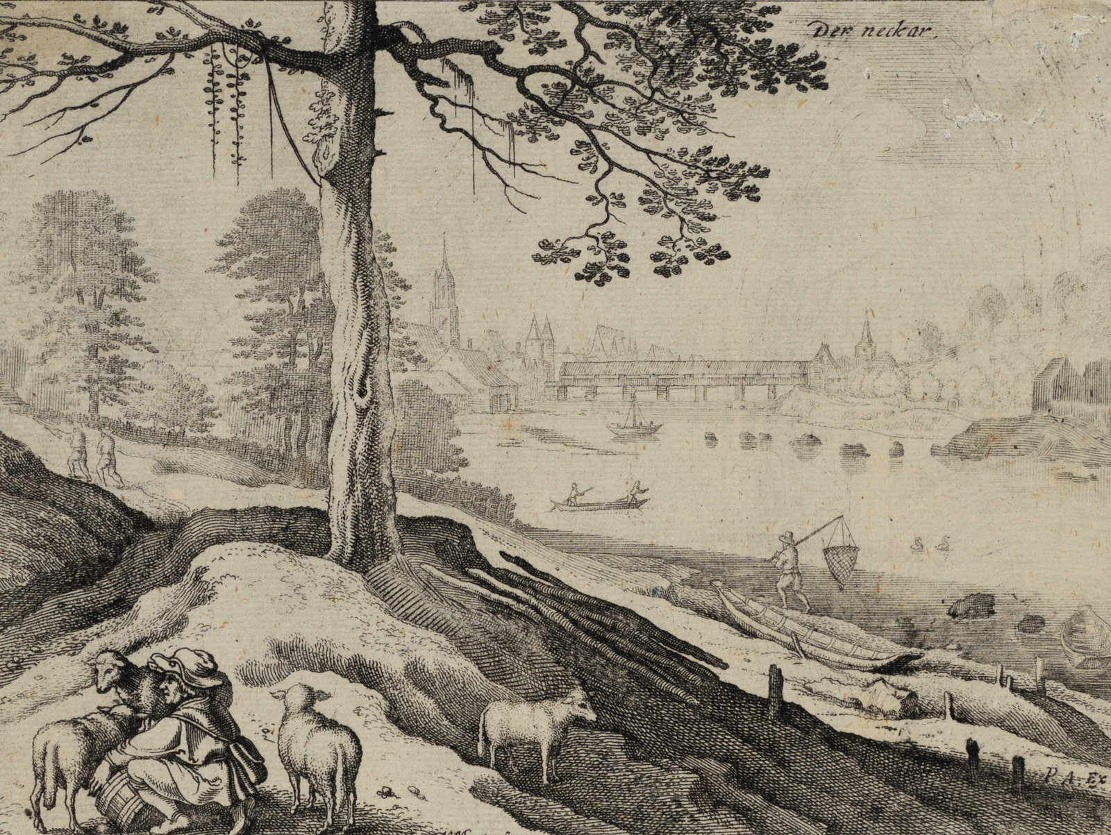 M. MERIAN (1593-1650), An idyll on the banks of the Neckar, Etching (1 of 5)