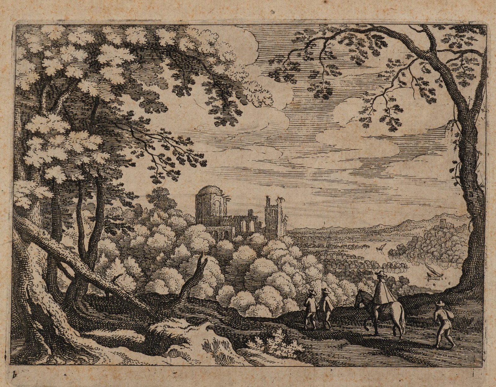 M. MERIAN (1593-1650), Idyllic landscape with a castle, Etching (1 of 5)
