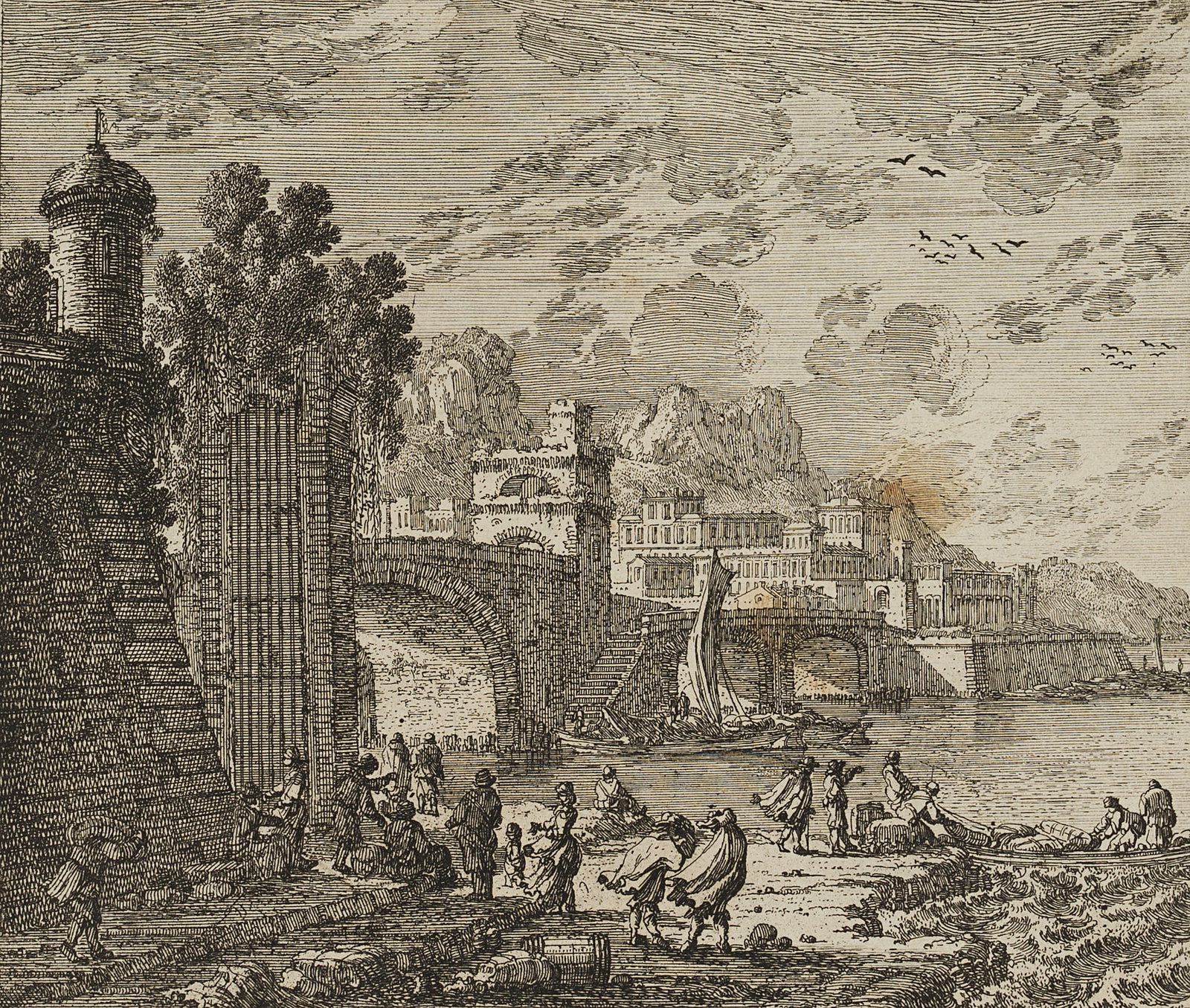 A. PERELLE (1640-1695), Coastline with a town, ruins and figures, Etching (1 of 7)