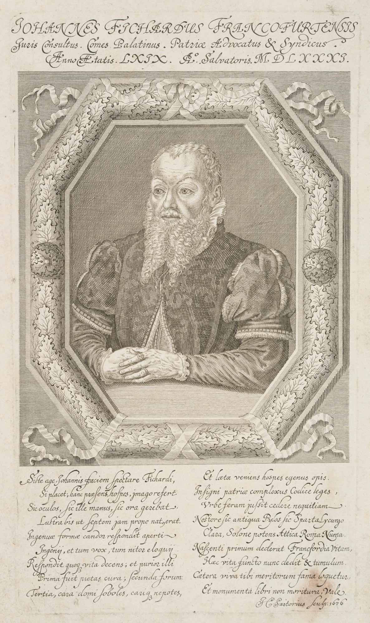 J. SARTORIUS (*1680), Johannes Fichardus of Frankfurt, 1676, Etching: Johann Christoph Sartorius (born around 1680 Nuremberg): Portrait of Johannes Fichardus Francofurtensis, Frankfurt jurist, 1676, Etching Technique: Etching on Laid paper Inscription: "JOHANNES FICHARD