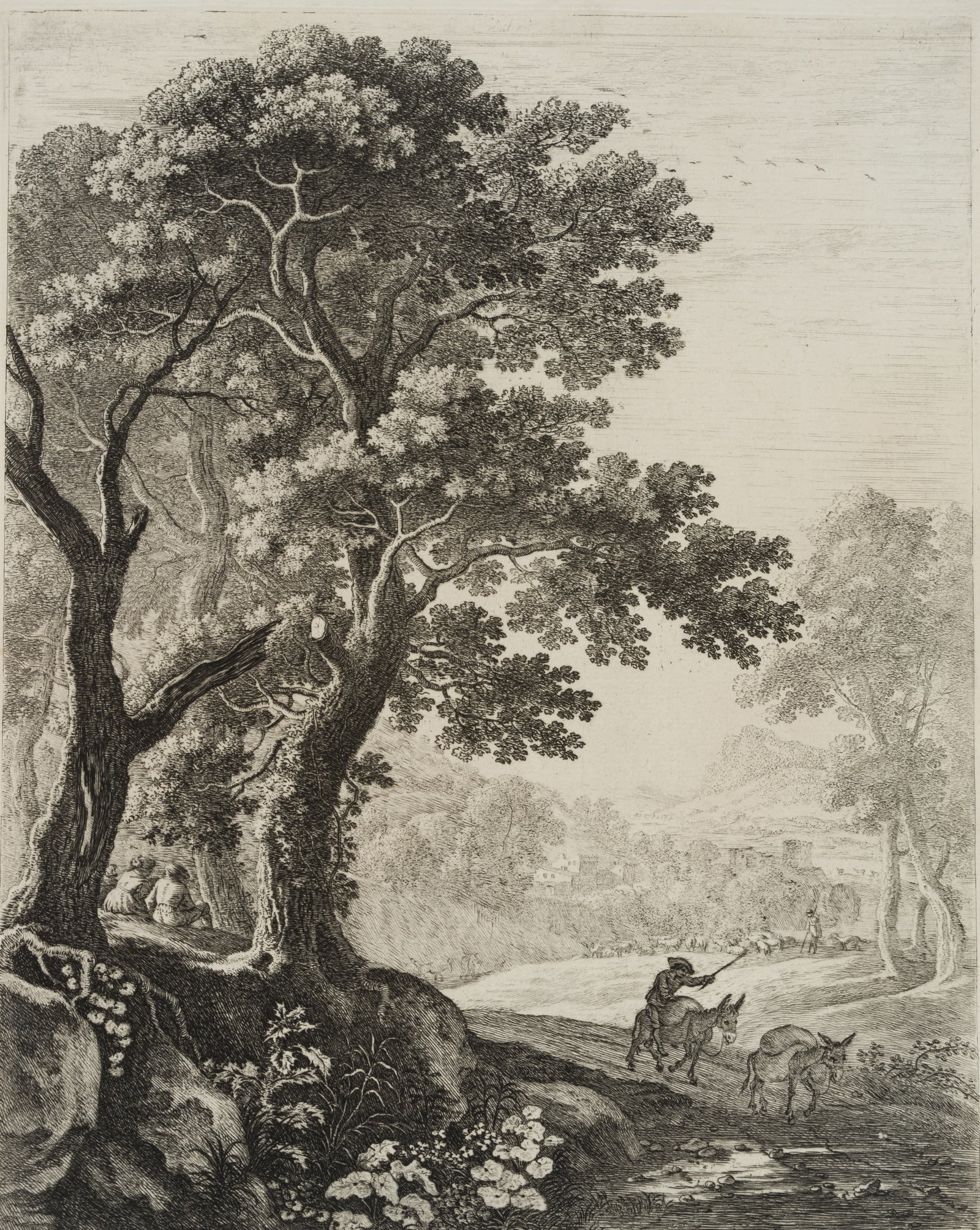H. SWANEVELT (*1600), Landscape with a donkey driver, around 1630, Copper engraving (1 of 4)