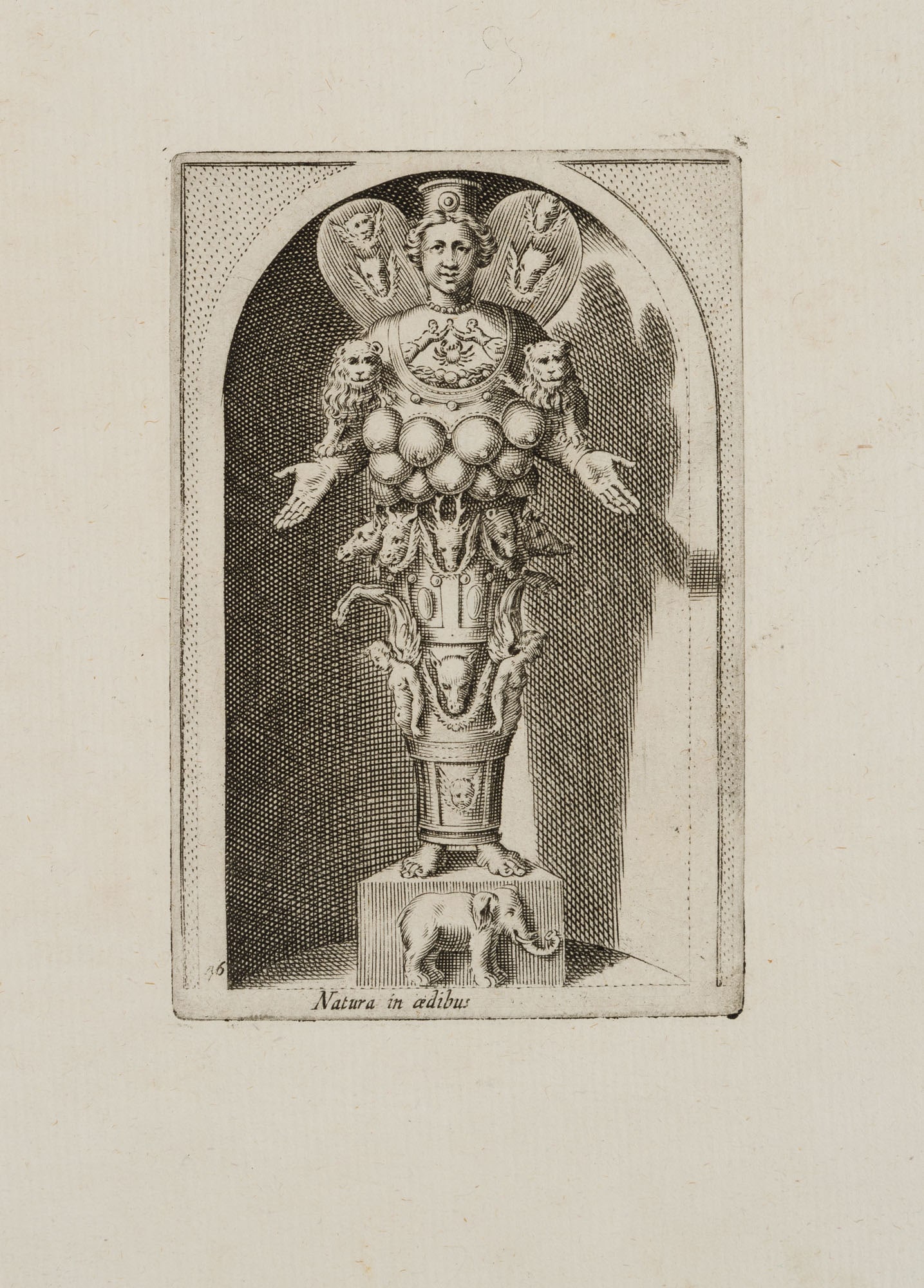 P. THOMASSIN (*1562), Statue of Diana of Ephesus, around 1610, Copper engraving (1 of 4)
