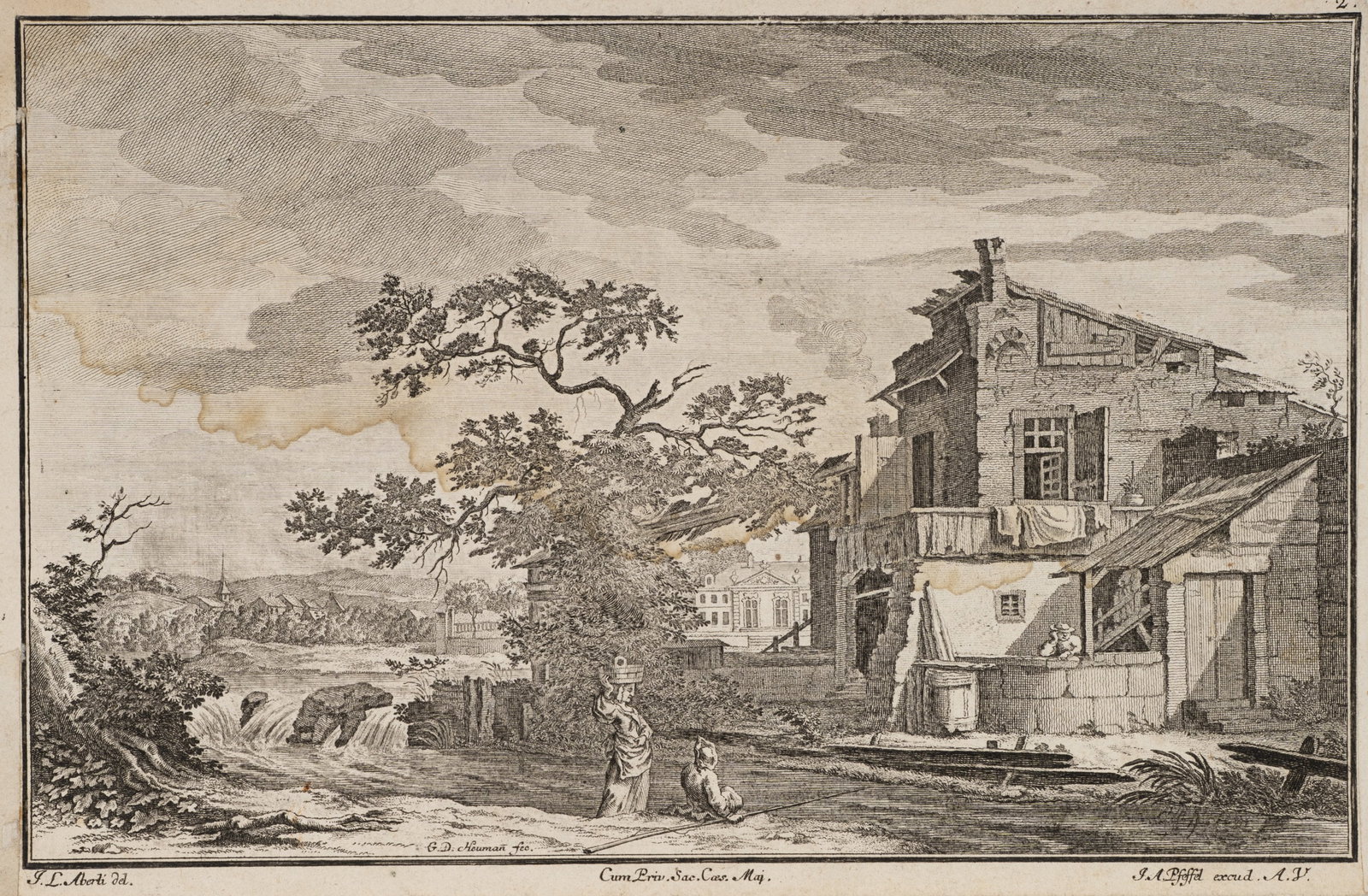 G. HEUMANN (*1691) after ABERLI (*1723), Idyllic riverside scene, around 1750, Etching (1 of 5)
