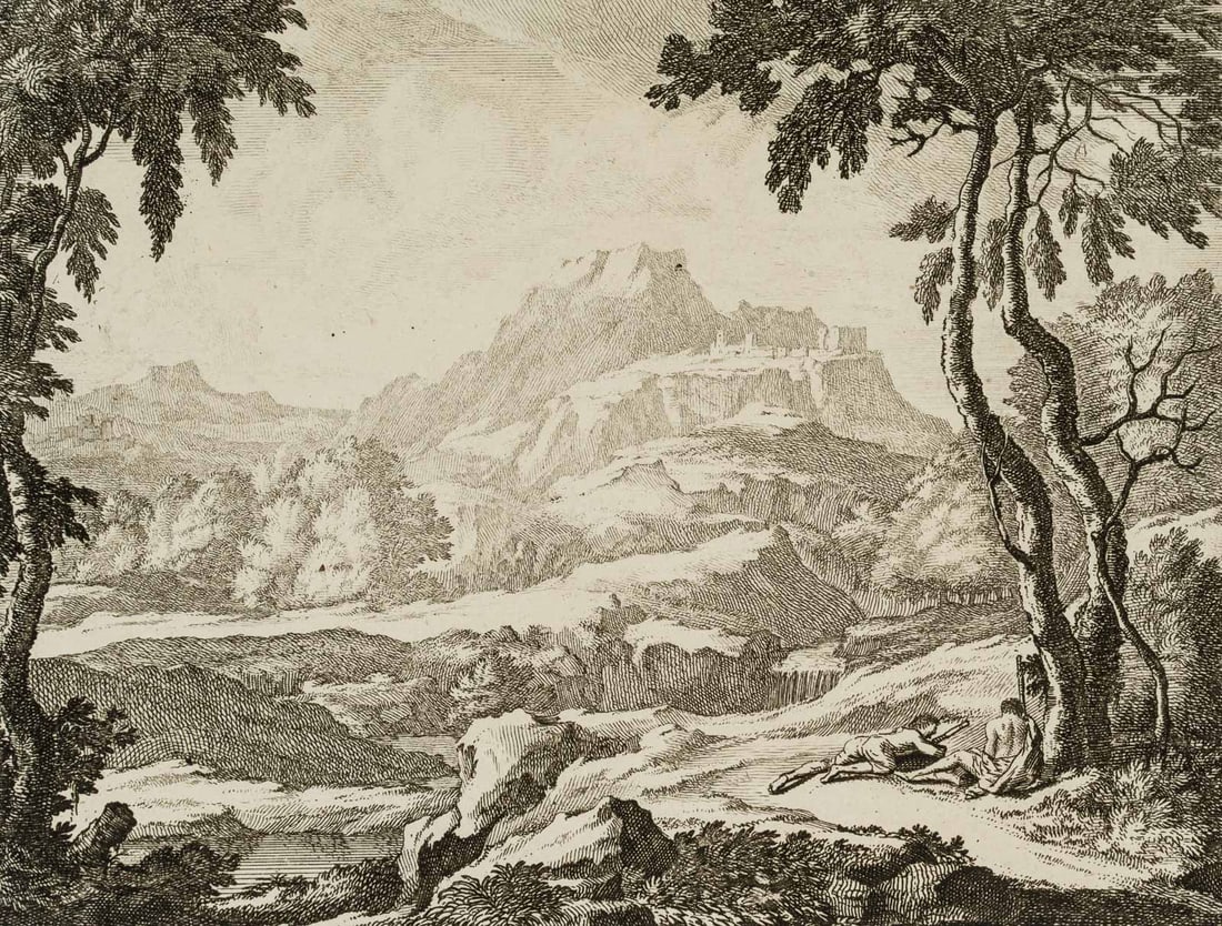 J. CALL (1656-1703) attributed, Shepherds under a tree, around 1700, Etching (1 of 4)