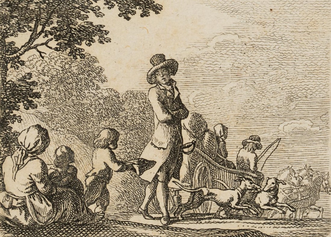 D. CHODOWIECKI (*1726), Travellers and beggars, 1789, Etching: Daniel Nikolaus Chodowiecki (1726 Gdansk - 1801 Berlin): Travellers and beggars, 1789, Etching Technique: Etching on Paper Catalogue Raisonné: Engelmann, 620 Date: 1789 Description: "In a landsca