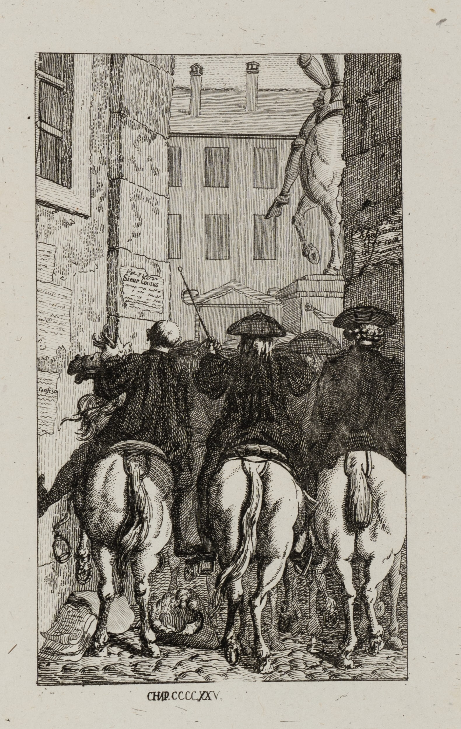 B. DUNKER (1746-1807), 3 horsemen in the alley., Etching (1 of 5)
