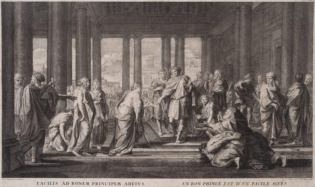 C. DUPUIS (1685-1742), Emperor Trajan grants an audience, around 1717, Copper engraving (1 of 4)