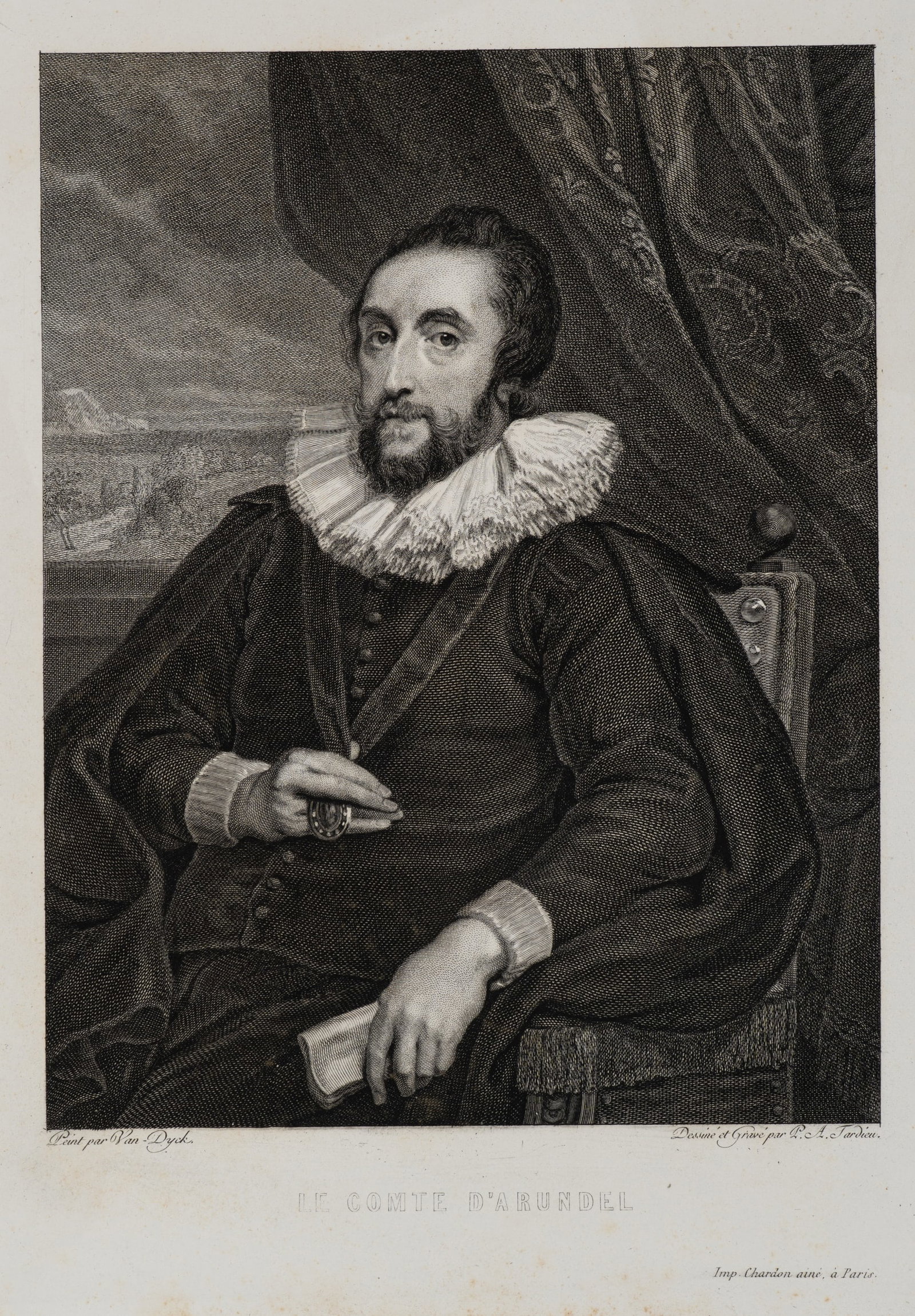 P. TARDIEU (*1756) after DYCK (*1599), Thomas Howard, Earl of Arundel, 1786, Etching: Pierre Alexandre Tardieu (1756 - 1844 ) after Anthonis van Dyck (1599 Antwerp - 1641 London): Historical portrait of Thomas Howard, 21st Earl of Arundel in the classical style, 1786, Etching Technique