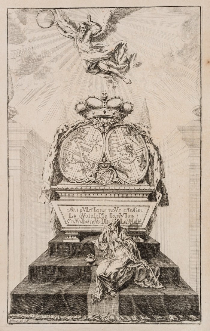 K. ERNST (1758-1830), Epitaph of a Duke of Württemberg, around 1790, Etching: Karl Mathias Ernst (1758 Mannheim - 1830 ibid.): Epitaph of a Duke of Württemberg, presumably Karl Eugen von Württemberg or a direct family reference, c. 1790, Etching Technique: Etching on 