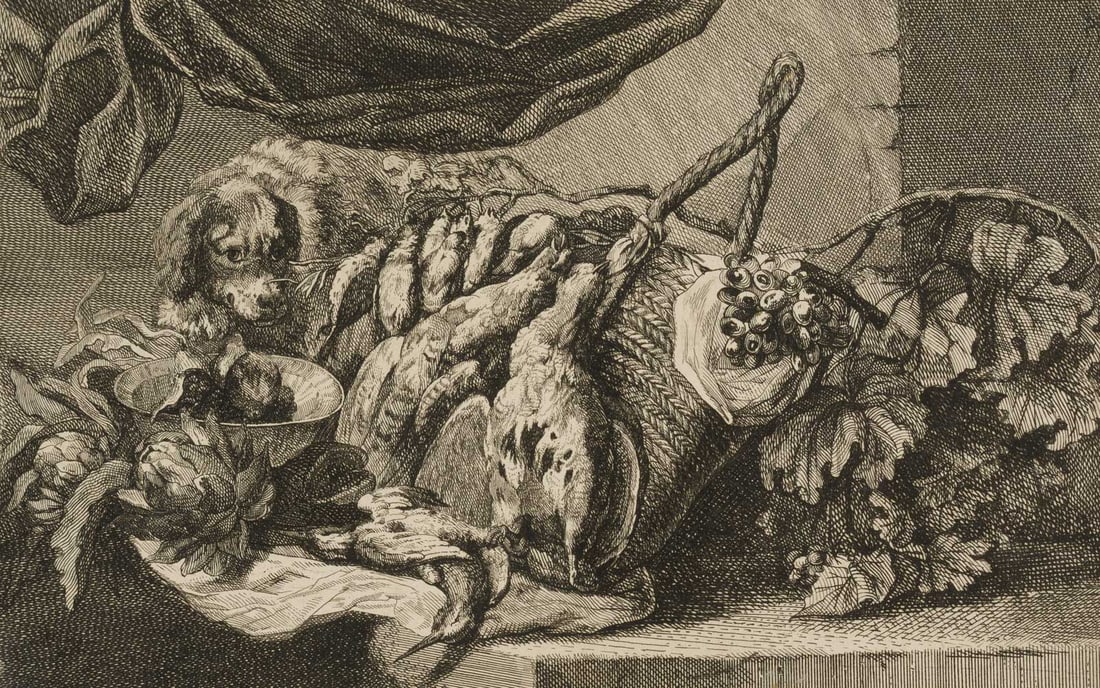 A. PRENNER (*1683) after FYT (*1611), Bird and Grapes, Still Life, 1728, Etching (1 of 4)