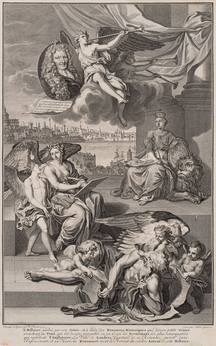 G. GOUWEN (17th), An allegory of the City of London, 1713, Copper engraving (1 of 4)
