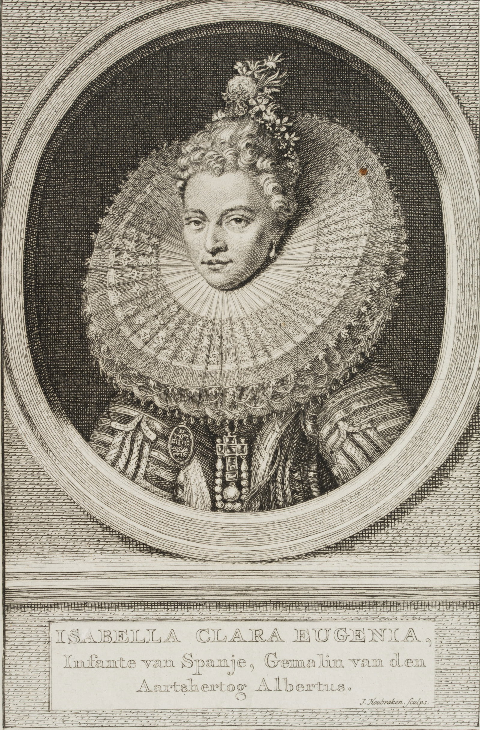 J. HOUBRAKEN (*1698), Isabella of Spain (born 1566), around 1730, Copper engraving (1 of 4)