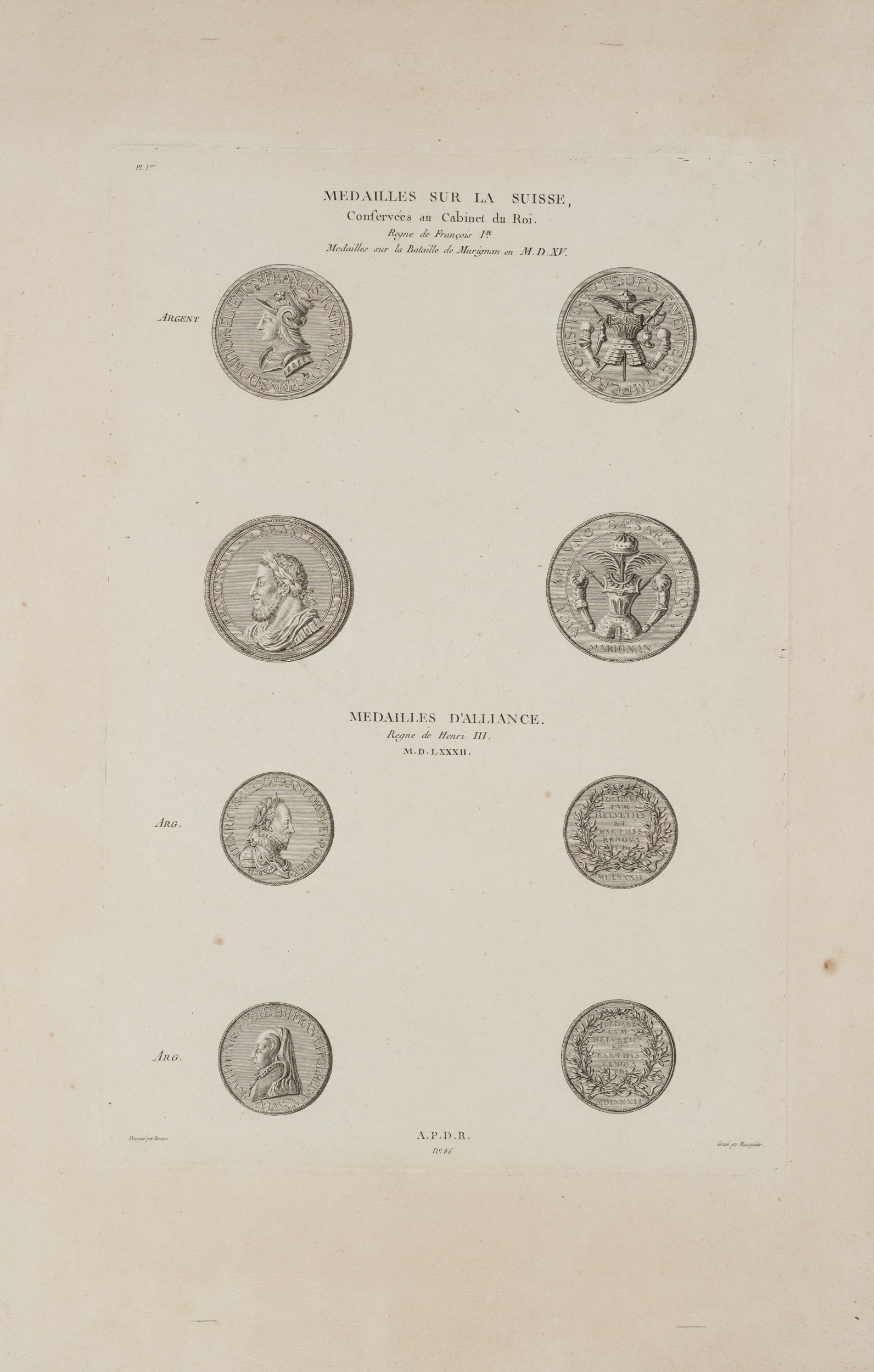 L. MASQUELIER (*1741), Swiss medals, Etching (1 of 5)