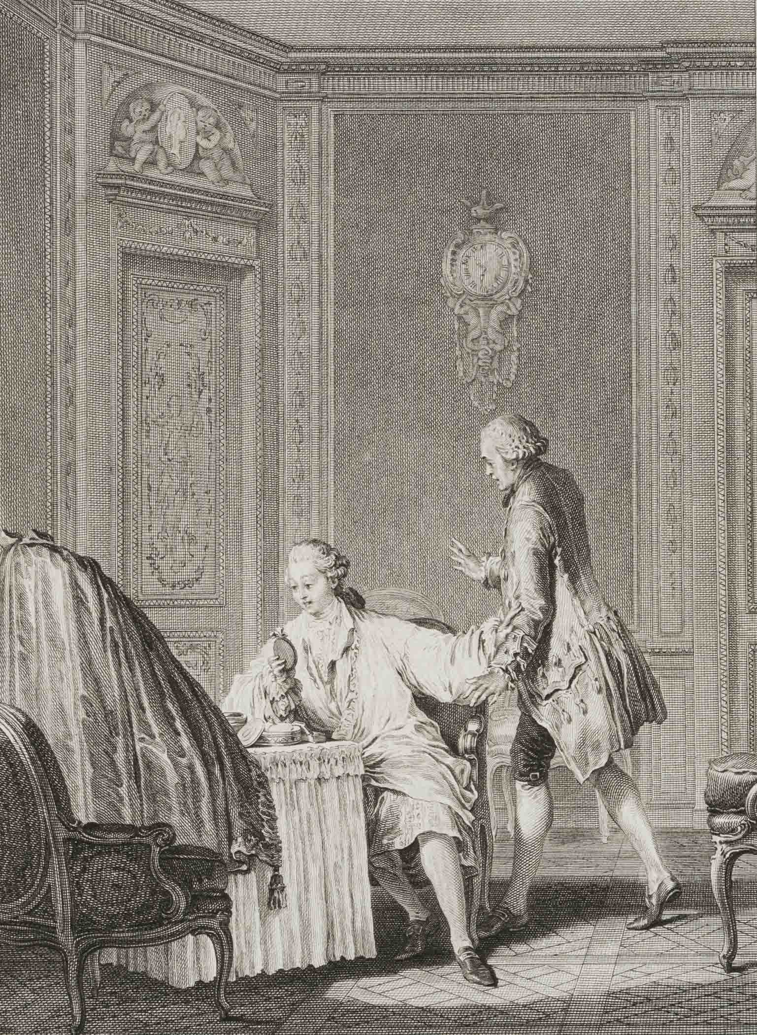 J. SIMONET (18th) after MOREAU (*1741), The Lover of Himself, 1778, Copper engraving: Jean-Baptiste-Blaise Simonet (18th century) after Jean Michel Moreau (1741 Paris - 1814 ibid.): Literarische Illustration zu Narcisse ou l'amant de lui-mesme, 1778, Copper engraving Technique: Copper 